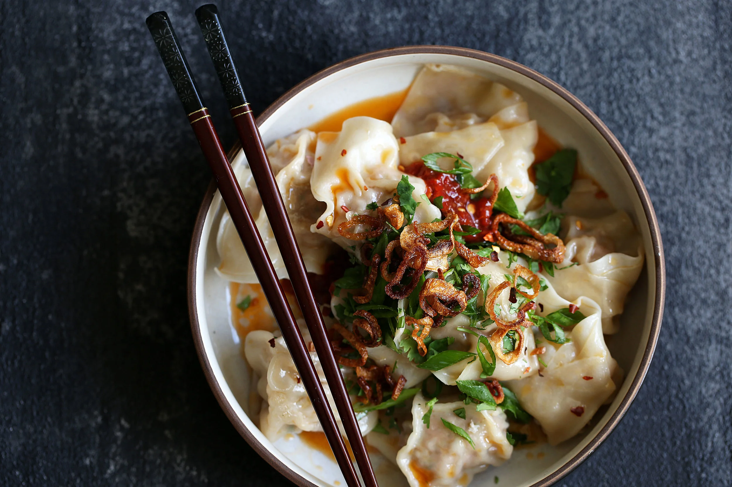 Spicy Sichuan Wontons with Chili Sauce — Cooking with Cocktail Rings