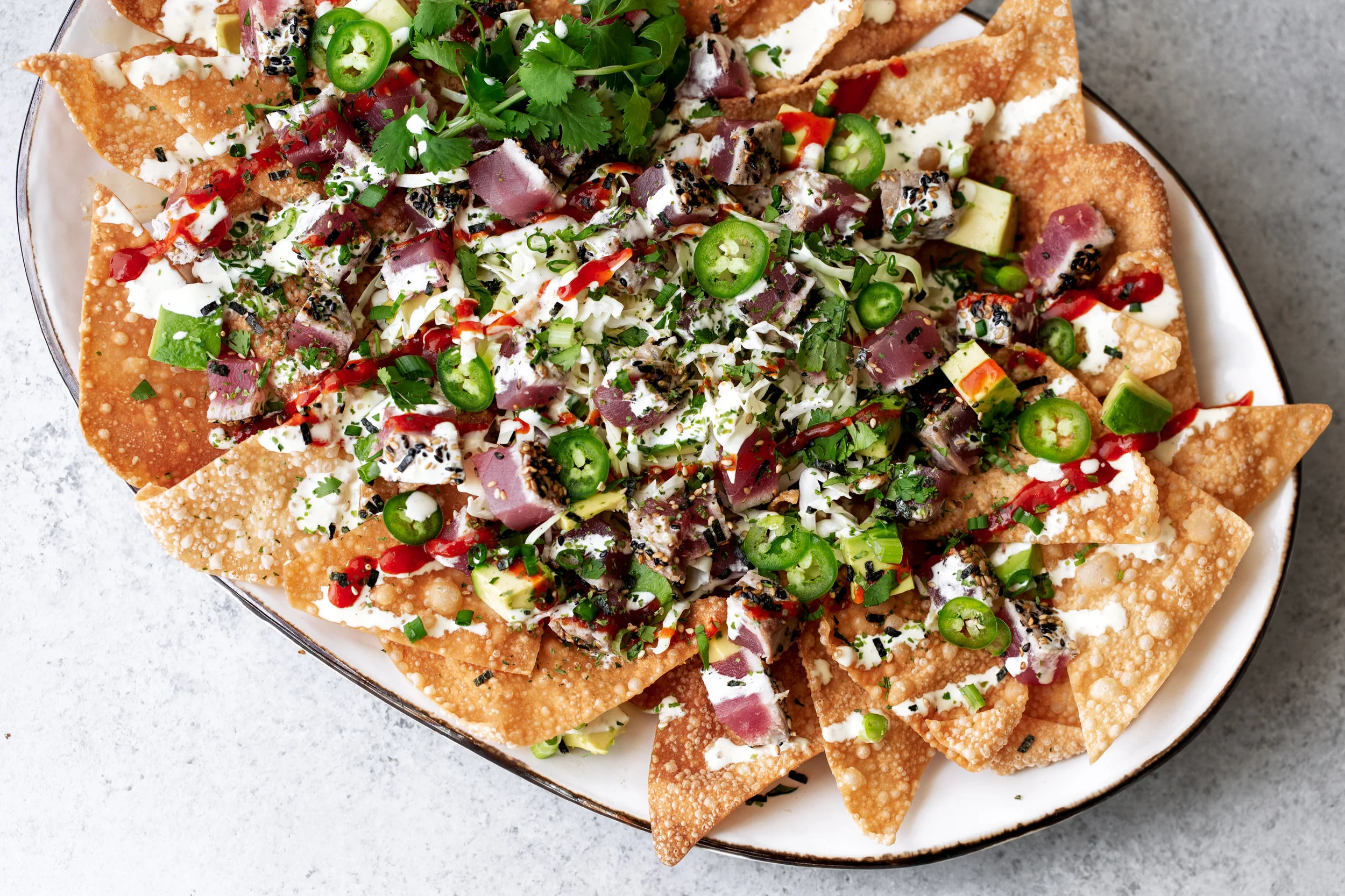 Ahi Tuna Wonton Nachos with Wasabi Mayo — Cooking with Cocktail Rings