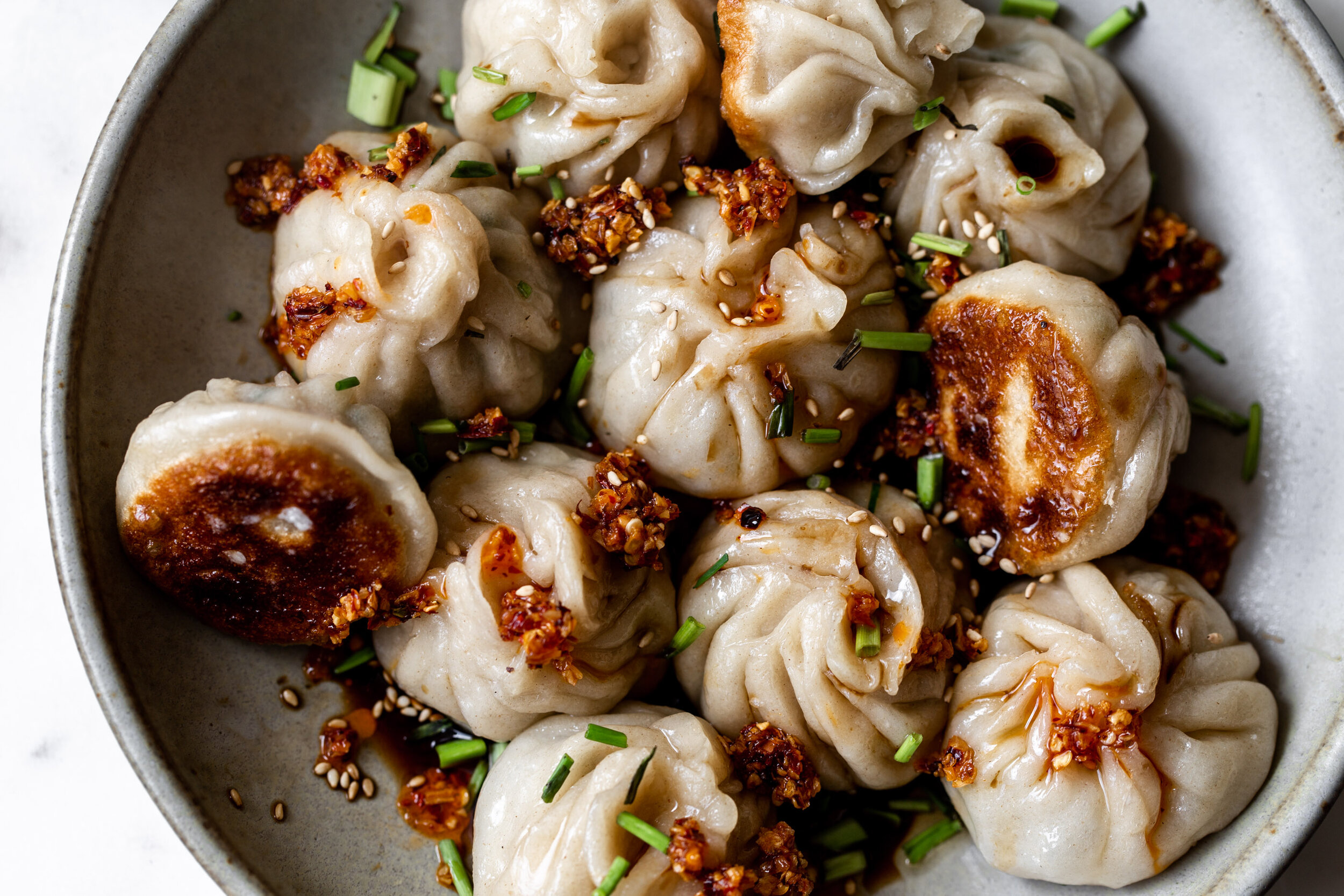 Juicy Pork Chive Pan Fried Dumplings Cooking With Cocktail Rings