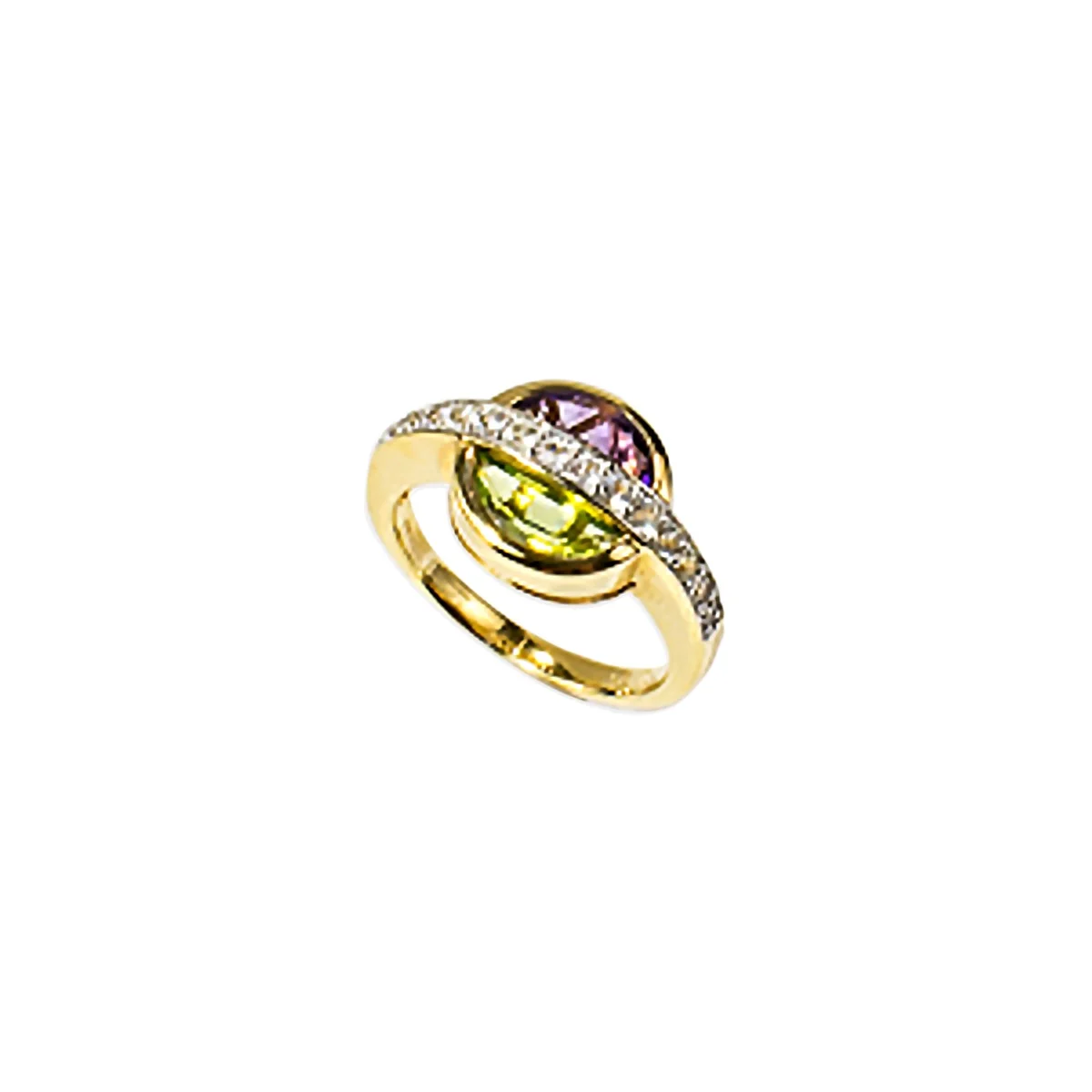 Peridot and Amethyst Geometric Ring