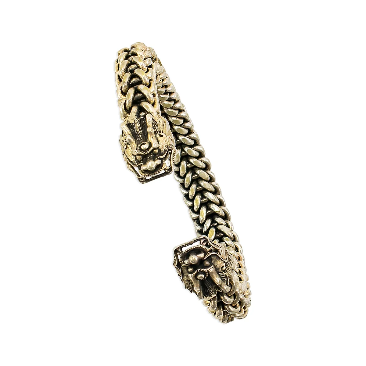 Heavy Silver Metal Over Brass 40's Dragon Cuff