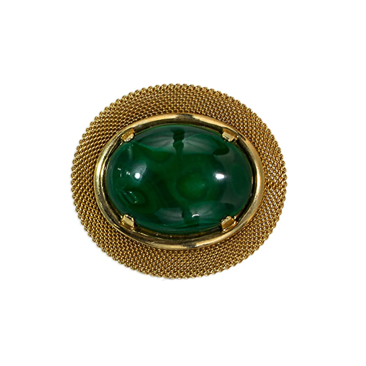 Green Malachite and Gold Oval Broach