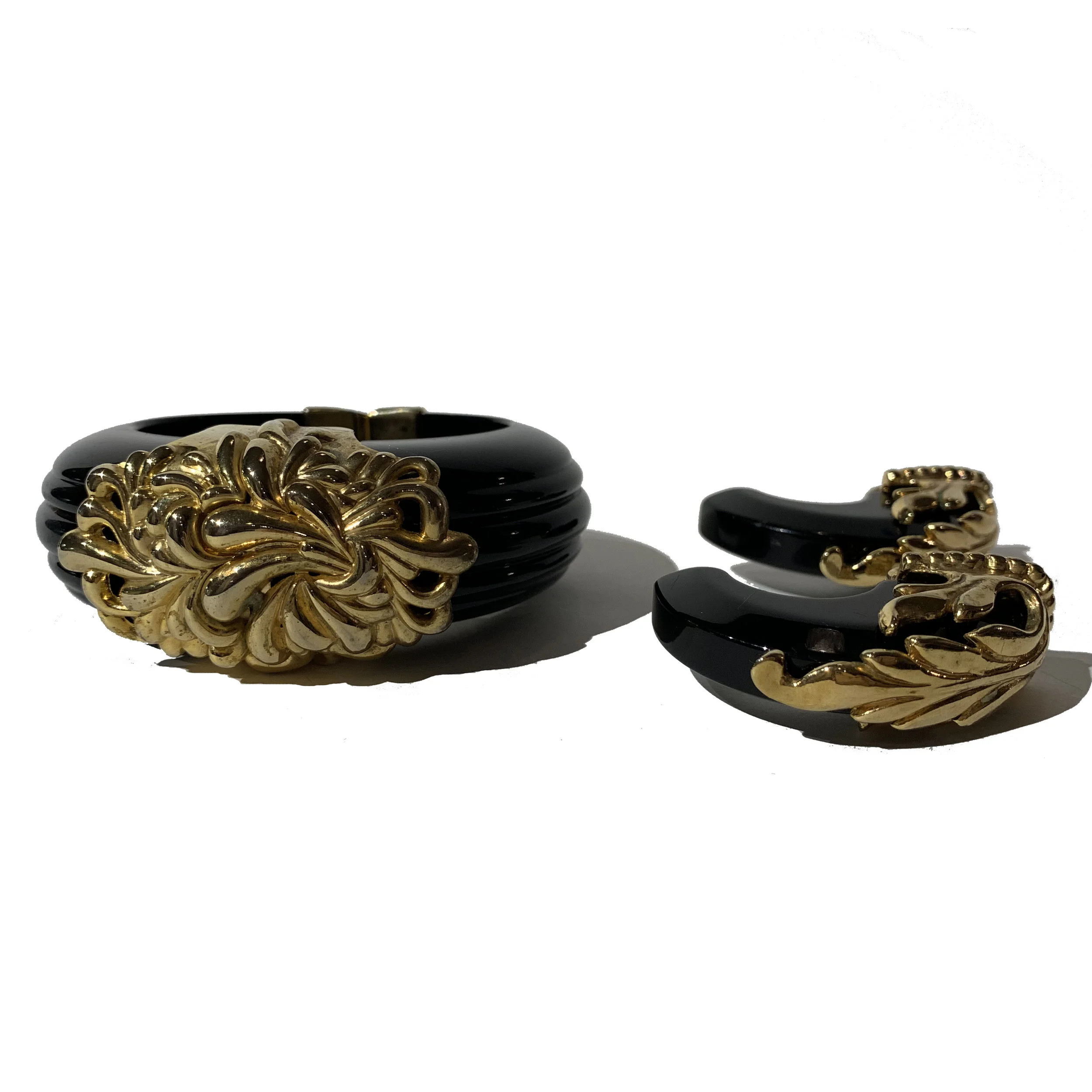Black and Gold French Bracelet and Earring Set