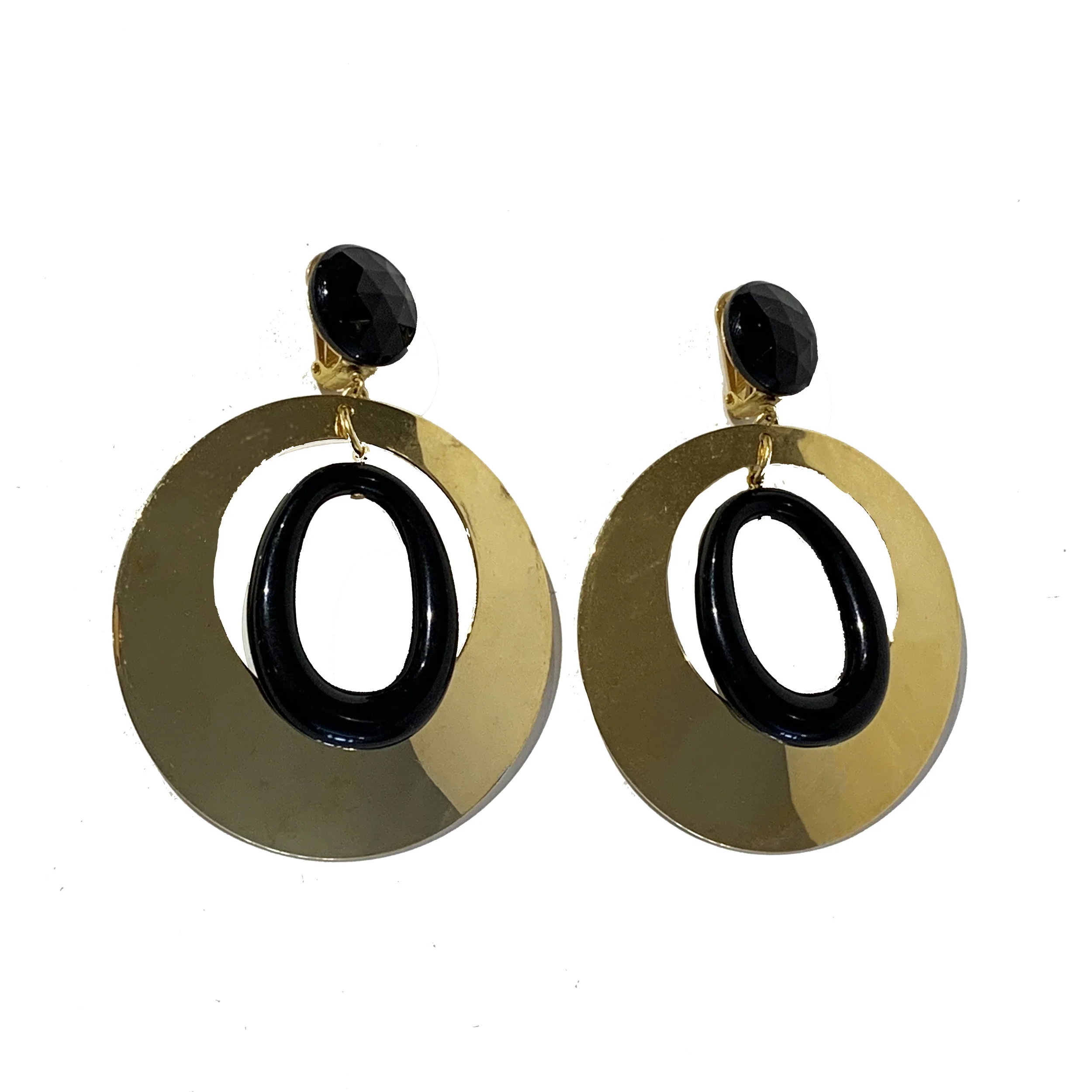 F Montagne Gold and Black Hoop Earrings
