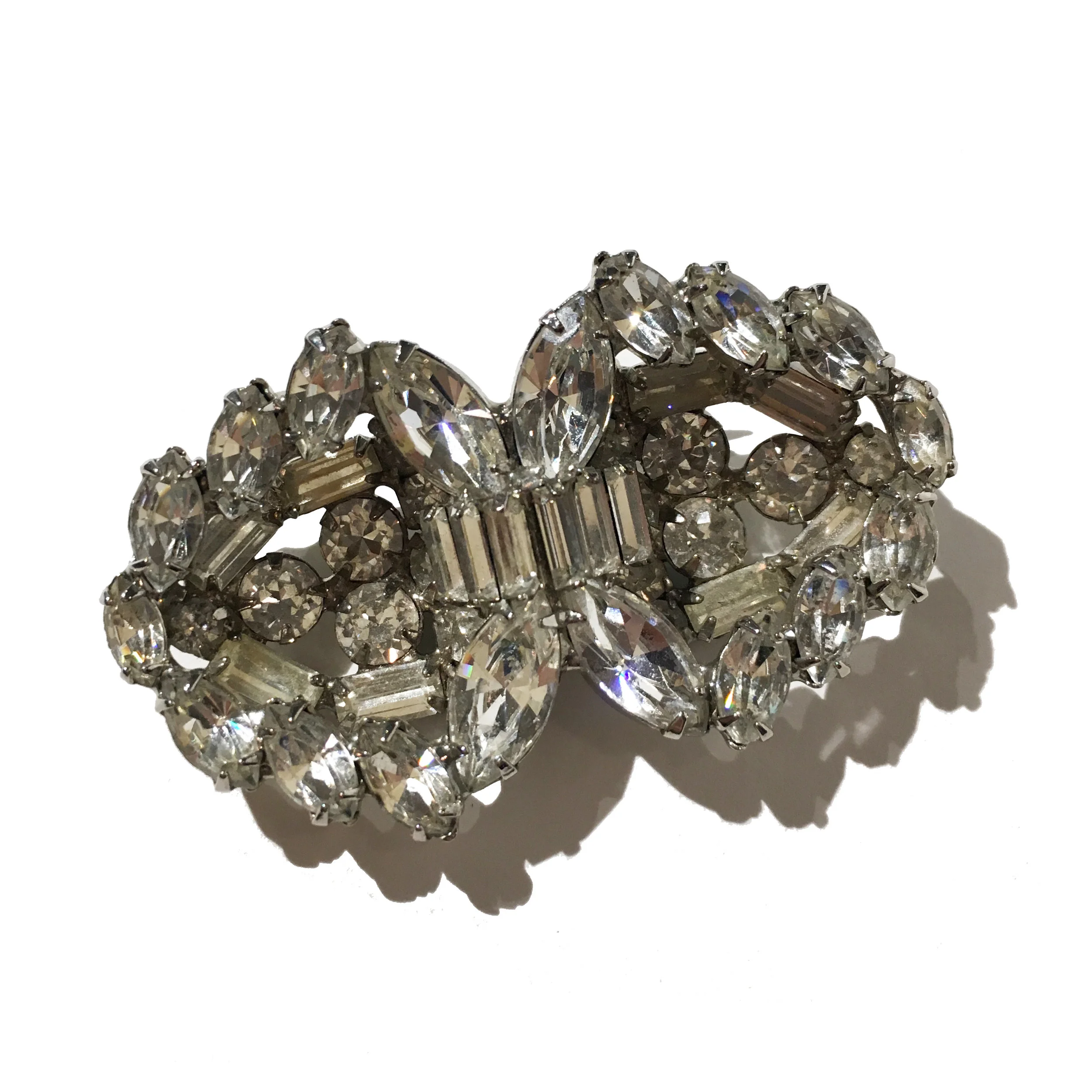Weiss 50's Double Heart Rhinestone Brooch