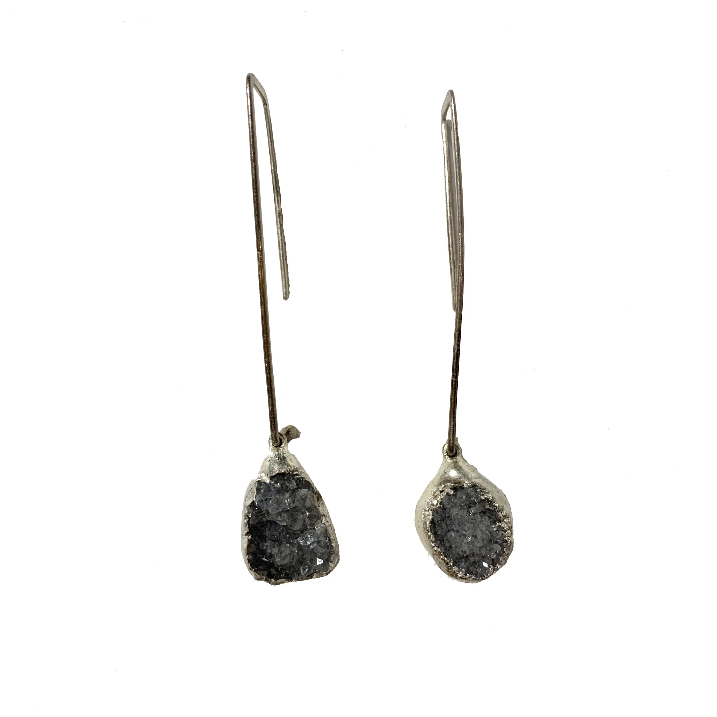 Blue Grey Druzy and Silver Teardrop Earrings
