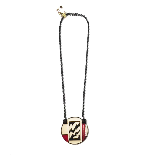 Monet Cream and Red Enamel Medallion Necklace