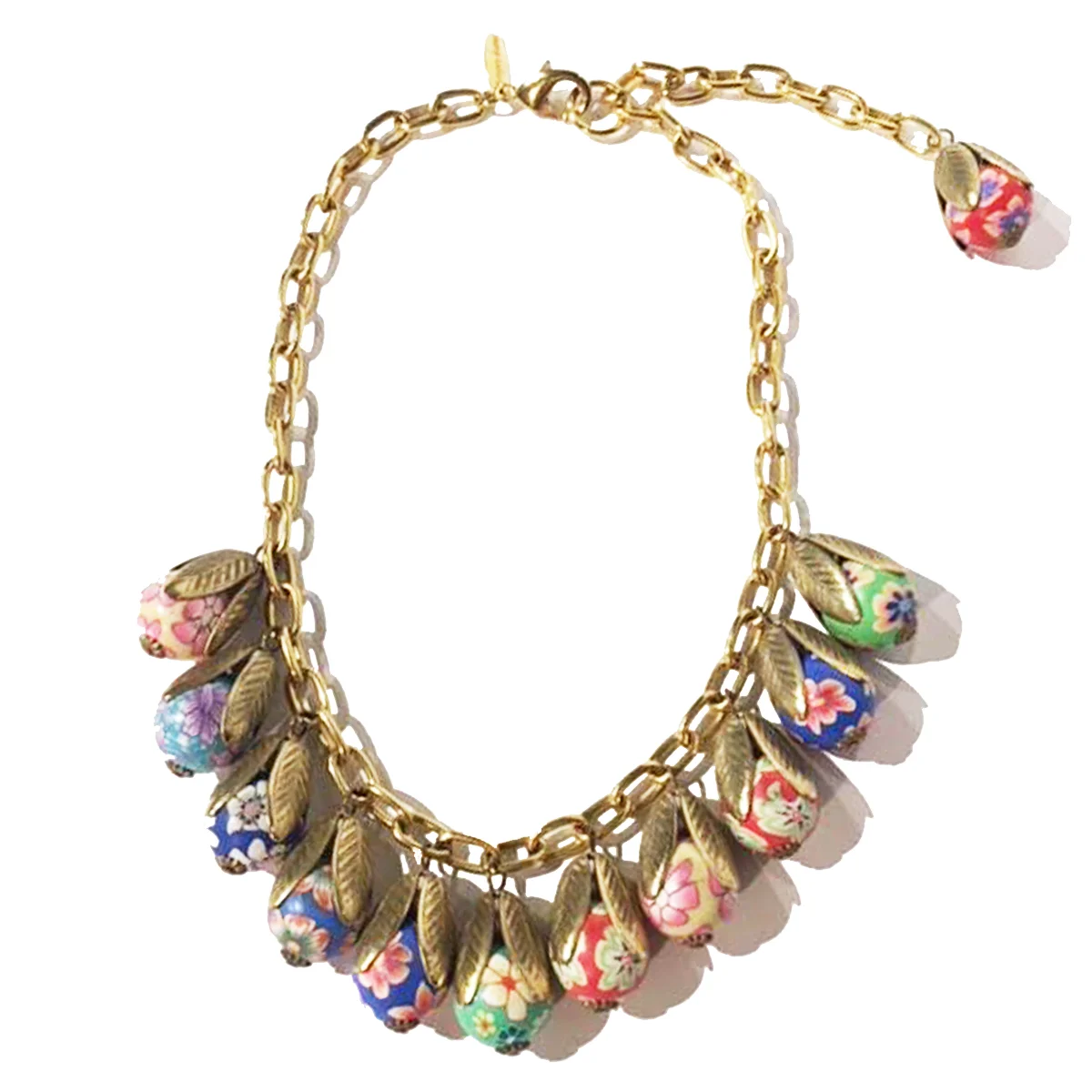 Vintage Floral Bead Charm Necklace