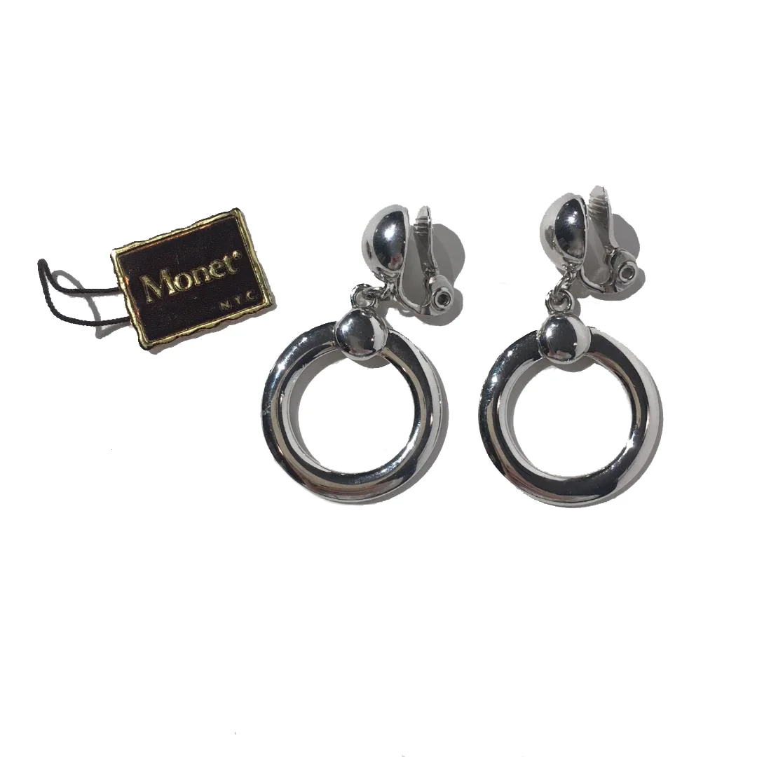 Monet Small Silver Tone Circle Clip-On Earrings