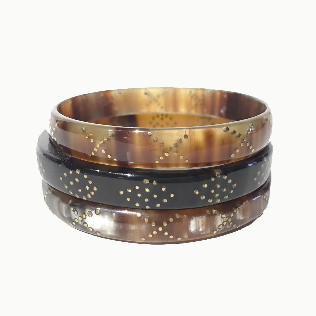 Ashley Pittman Thin Horn and Brass Bangles (Set of 3)