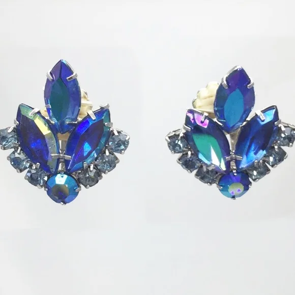 Sarah Coventry Blue Rhinestone Earrings