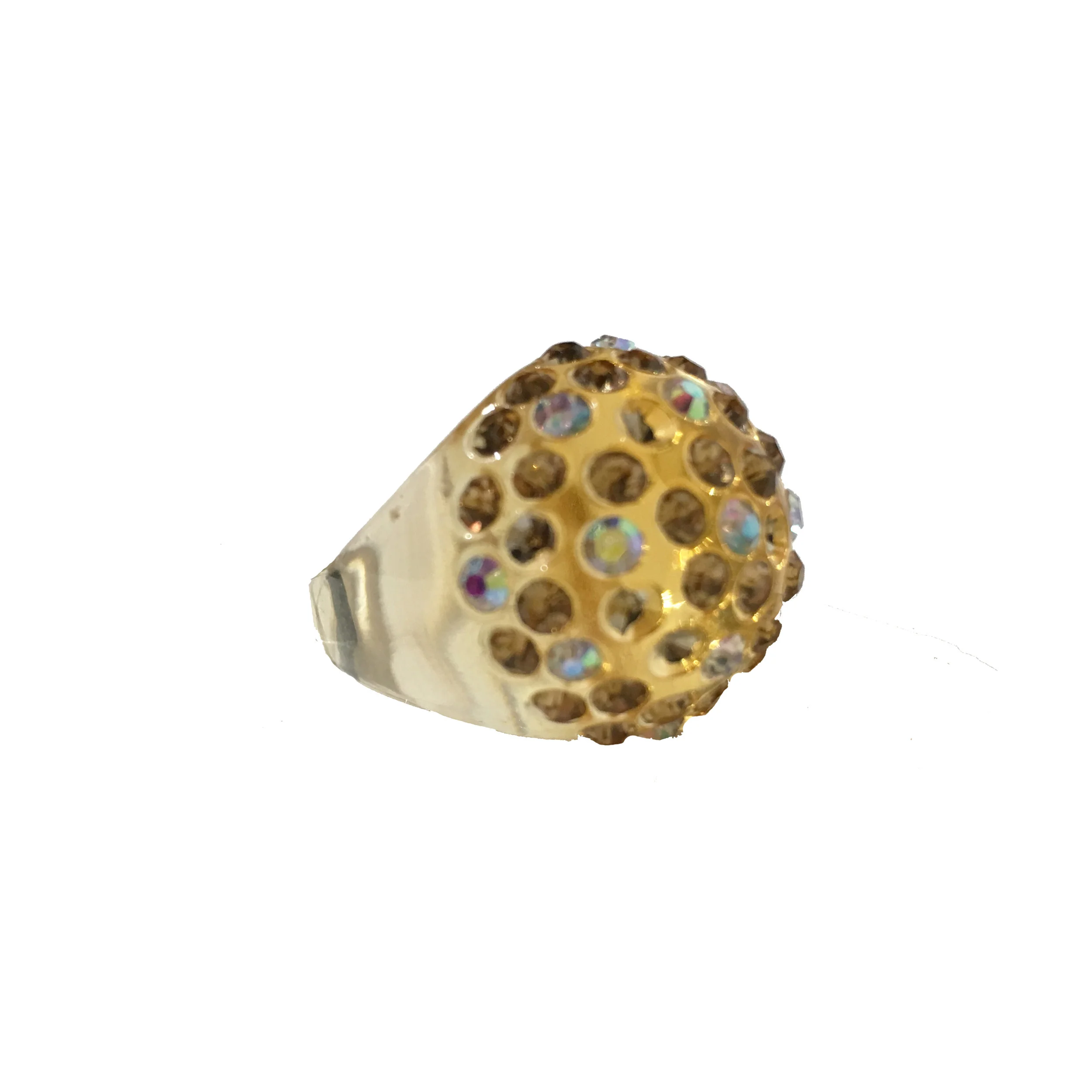 Champagne Color Lucite Rhinestone Bubble Ring