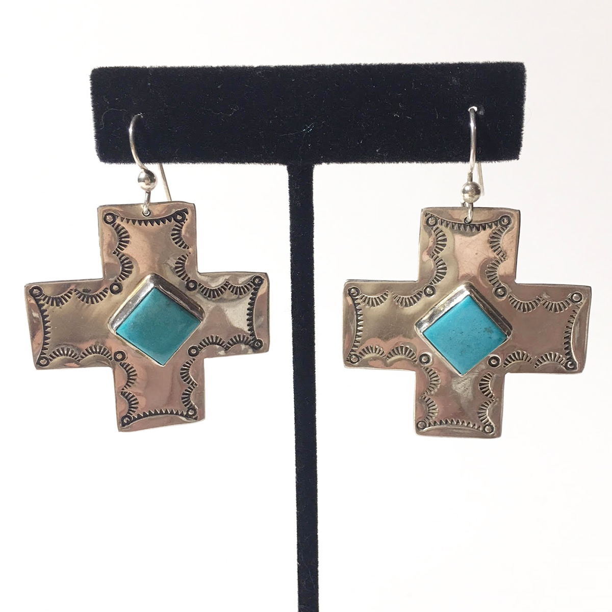 Coriz 1991 Turquoise and Sterling Silver Cross Earrings