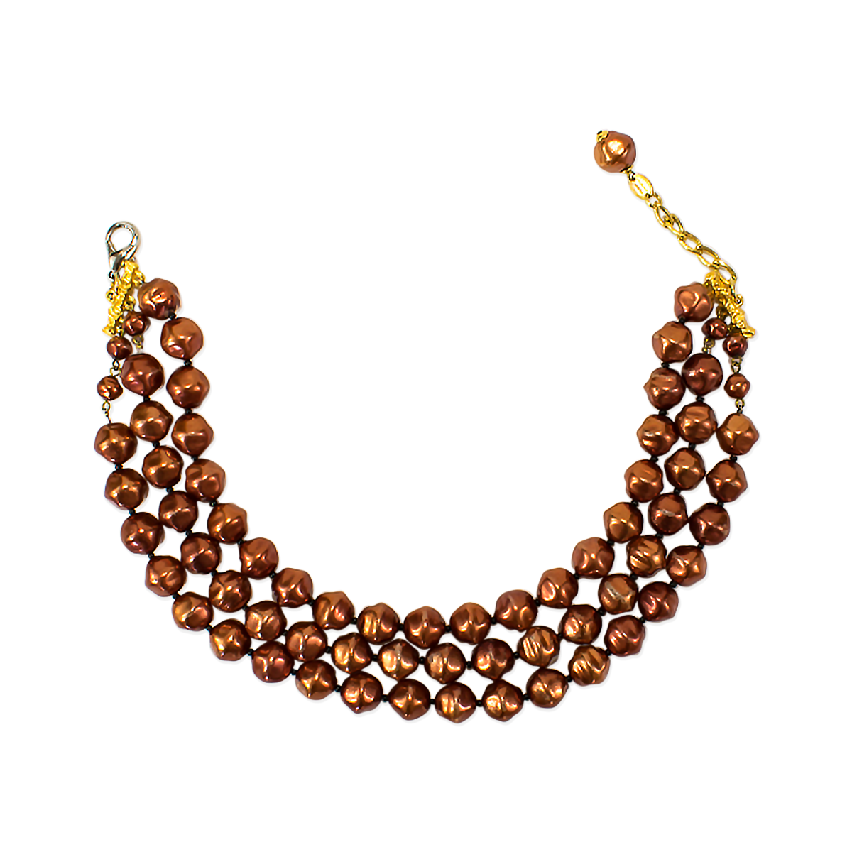 Copper Pearl Three Strand Necklace