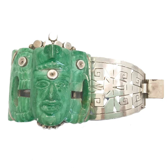 Mexican Sterling Silver &amp; Green Onyx Cuff