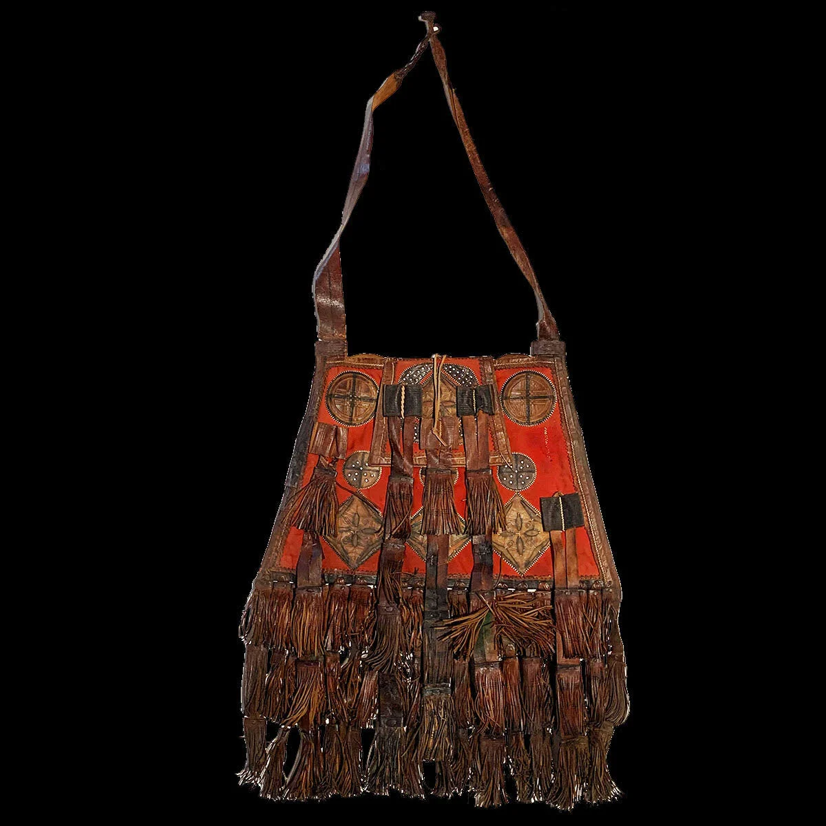 Antique African Leather Tassel Handmade Bag