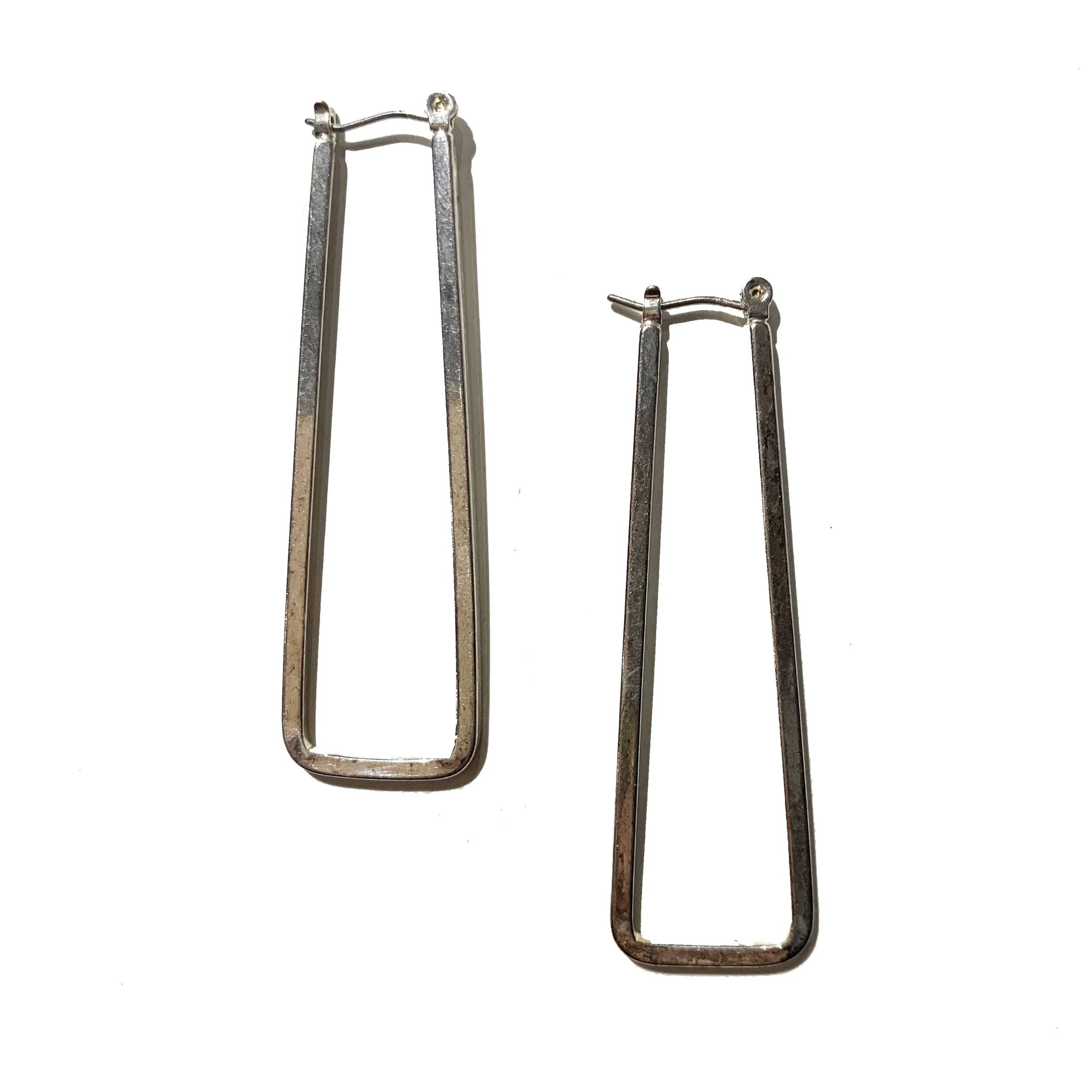 Vintage Sterling Silver Long Triangular Hoops