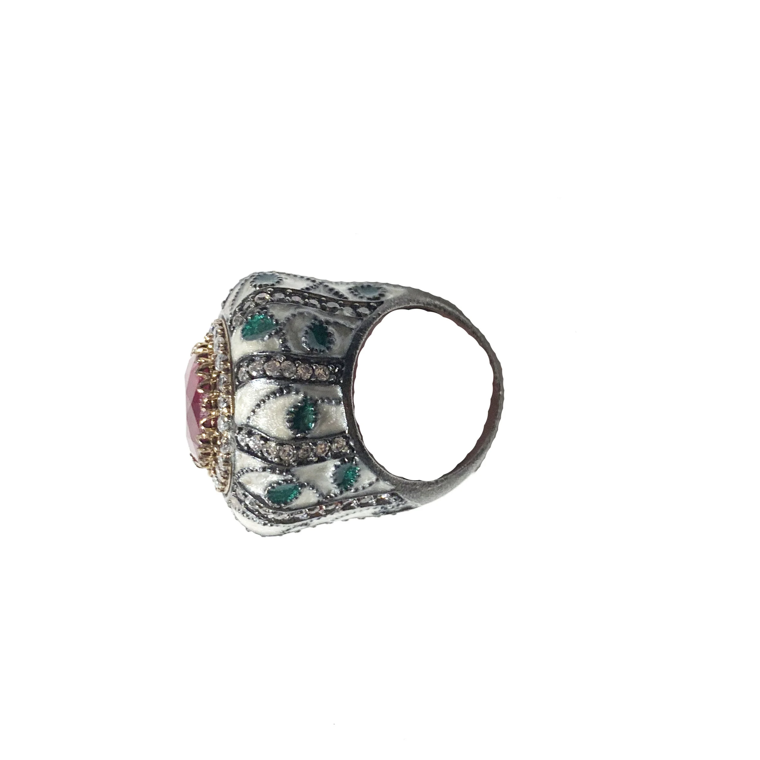 Sterling &amp; Rubellite Statement Ring