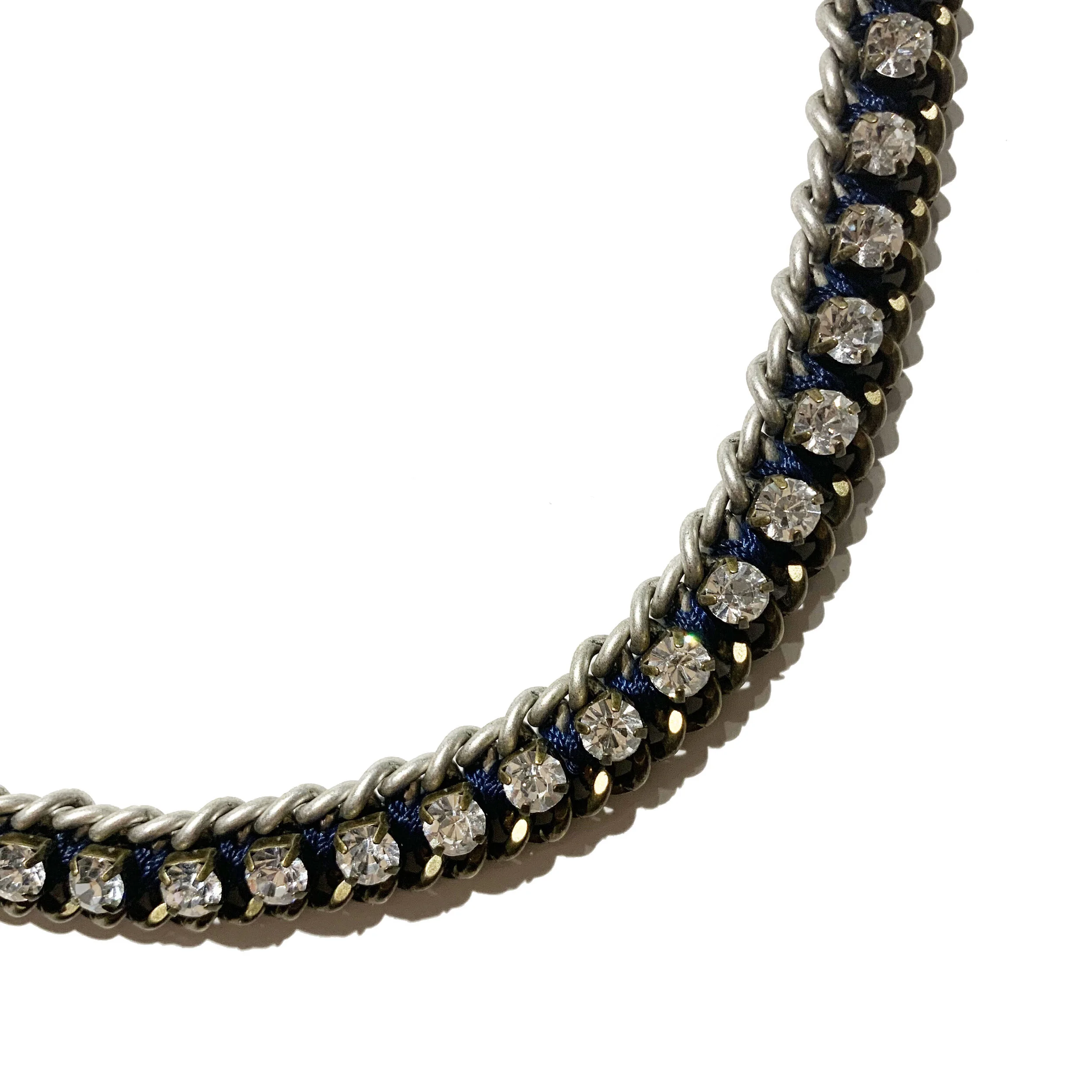 Medium Length 80’s Silver Curb Chain with Large Crystals