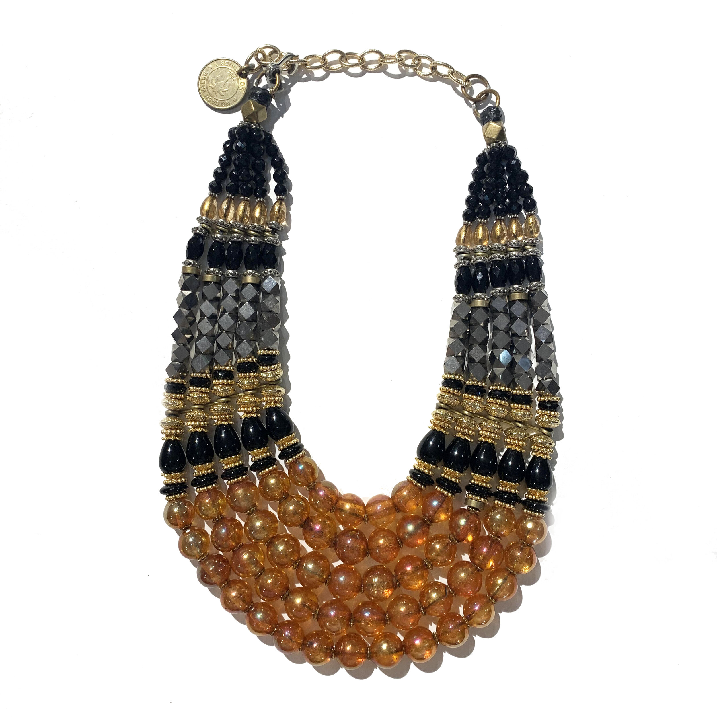 Masha Archer Black and Orange Beaded Necklace
