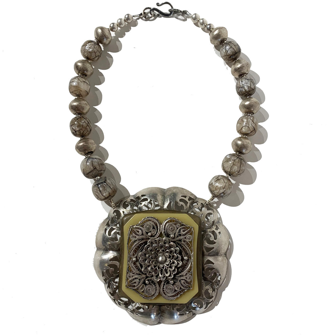 Sally Bass Sterling Silver Etched Pendant Necklace