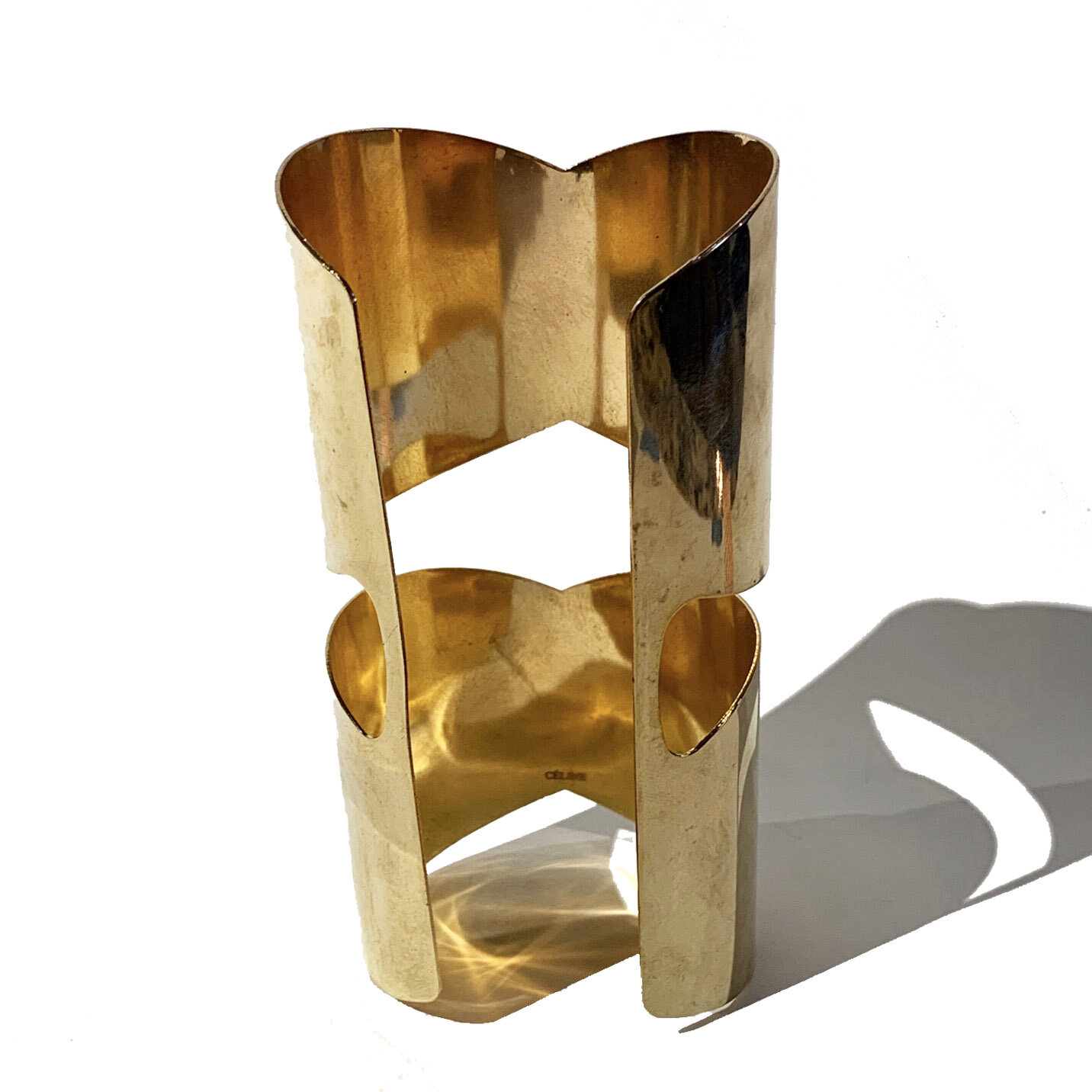 Signed Celine Double Brass Cuff