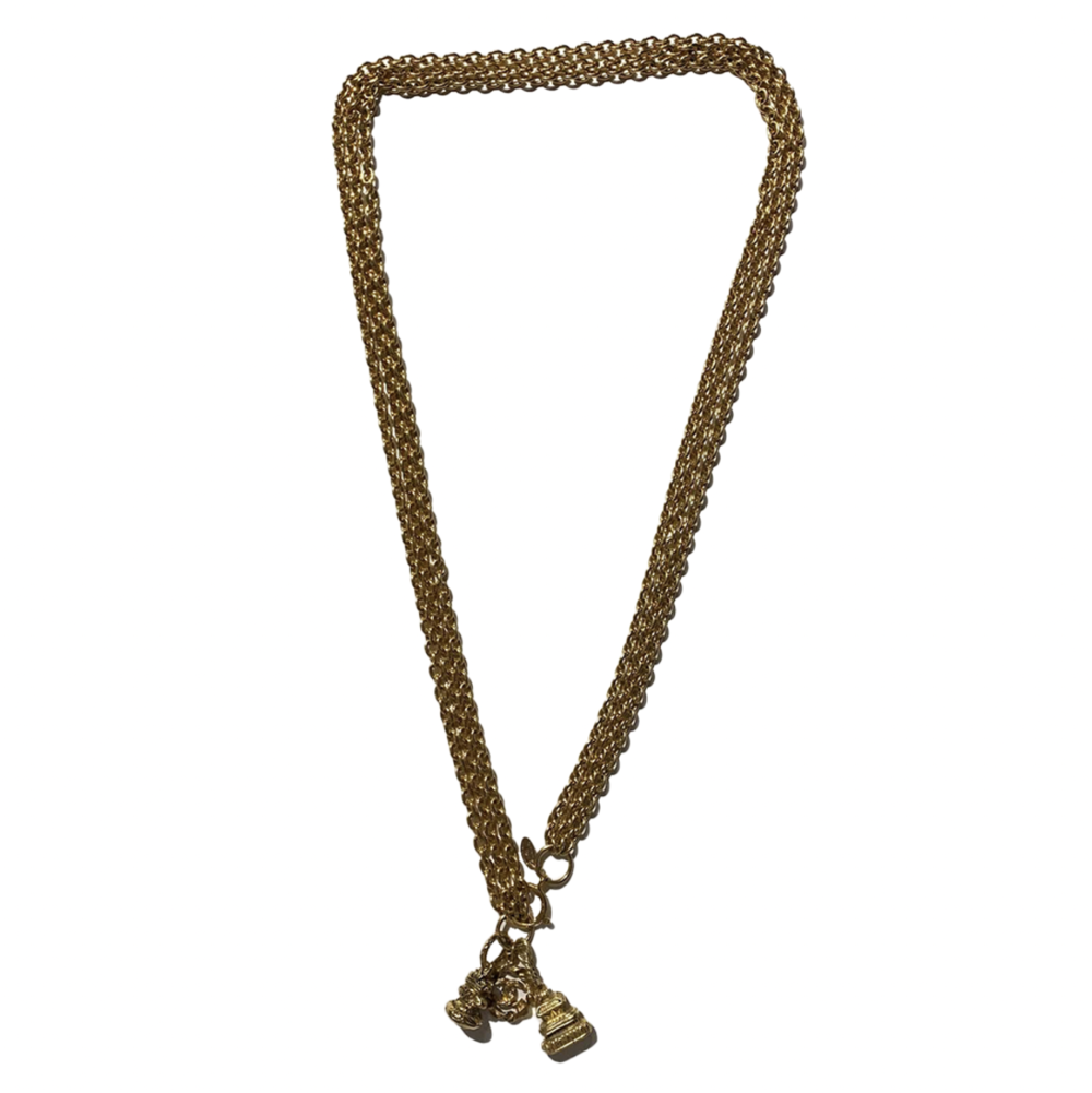 Chanel Long 80s 24K Triple Chain Necklace With Triple CC Charms