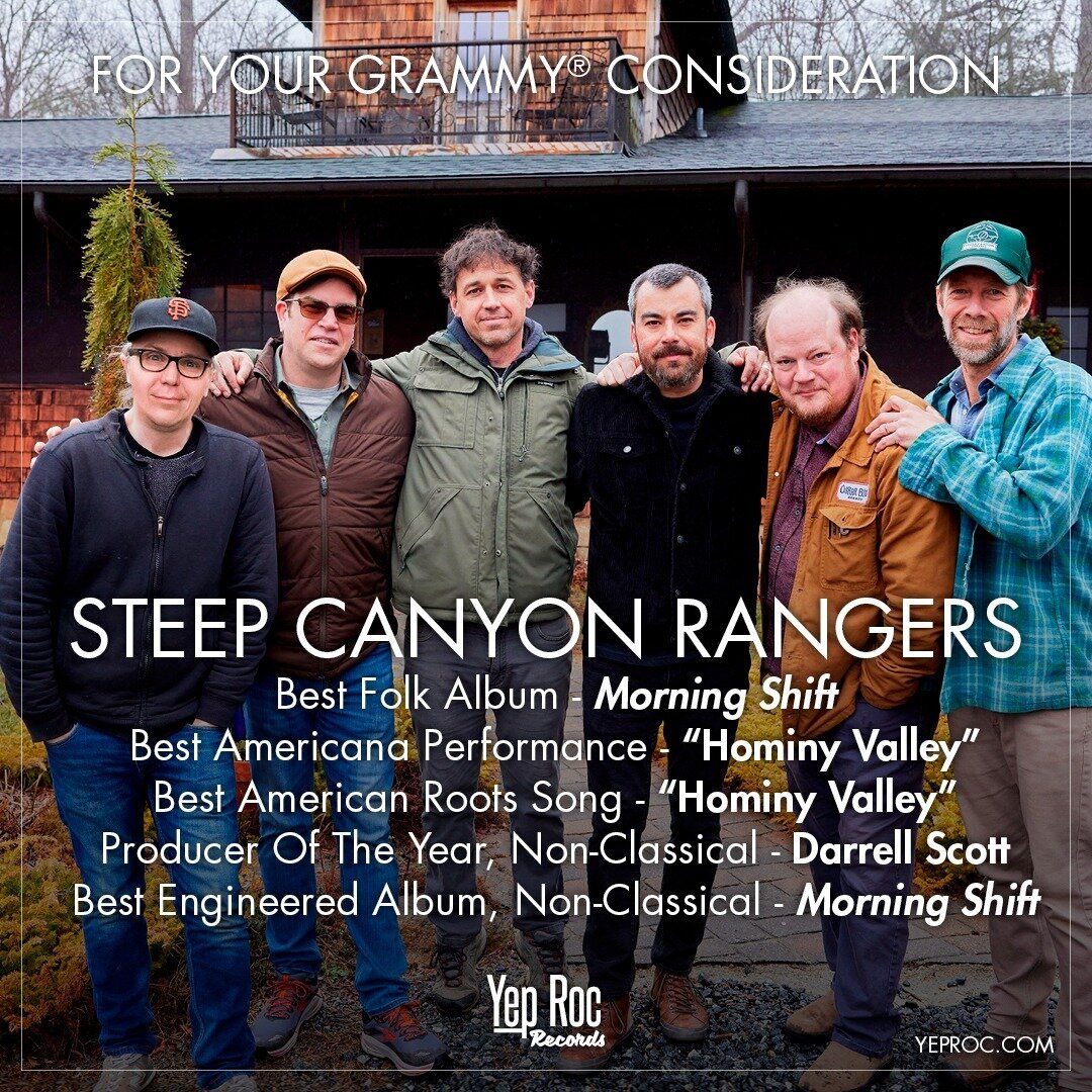 Thank you to the @recordingacademy for the consideration of &lsquo;Morning Shift&rsquo; for the 66th annual awards! We are honored to be recognized among so many other talented musicians and amazing releases this year.

#steepcanyonrangers @yeproc @t