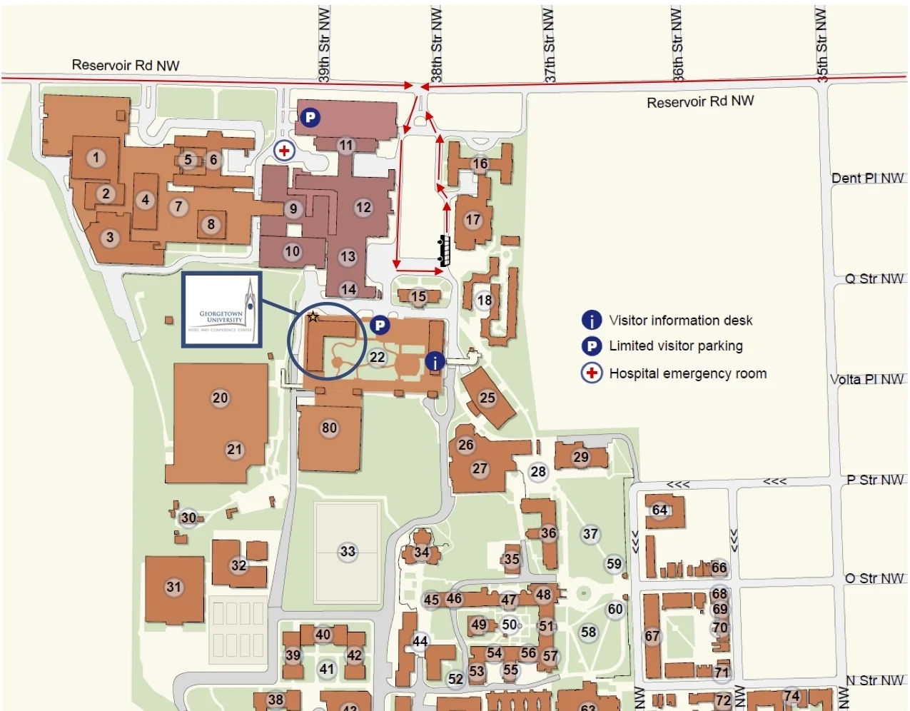The shuttle will drop off in the parking lot next to building 15 (where the picture of the shuttle bus is). You'll need to walk about 1 minute to the building that is circled and marked by the star. 