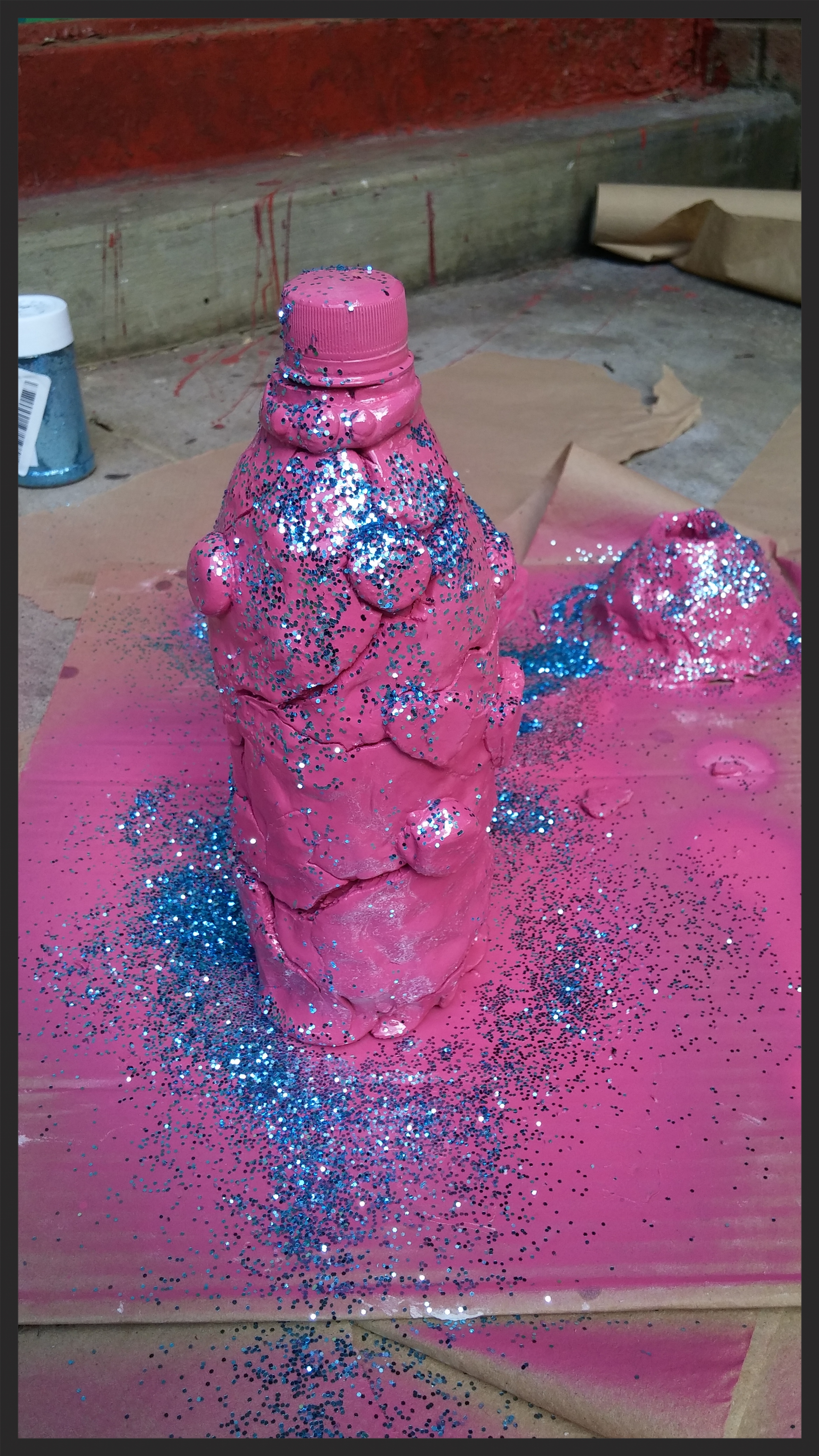  What's a volcano without pink paint and blue glitter? 