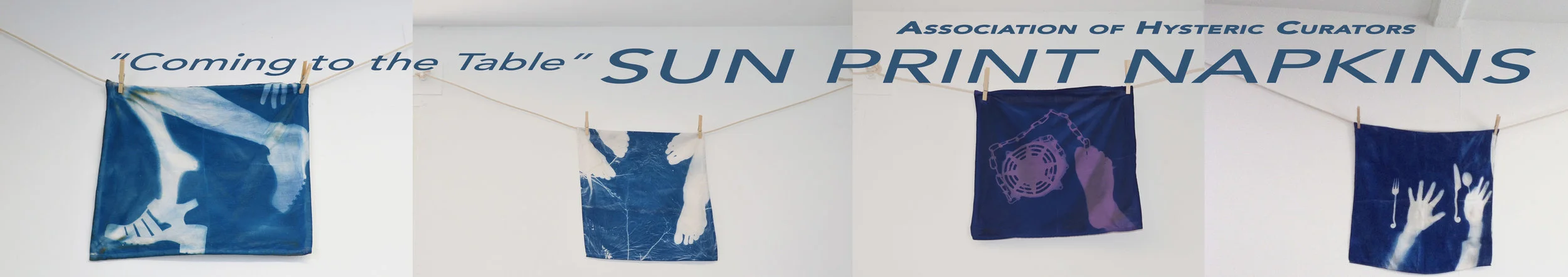 Sampling of cloth napkin "sun-prints" made by workshop participants at Angles Gate Cultural Center Summer 2016 with artist Meg Madison 