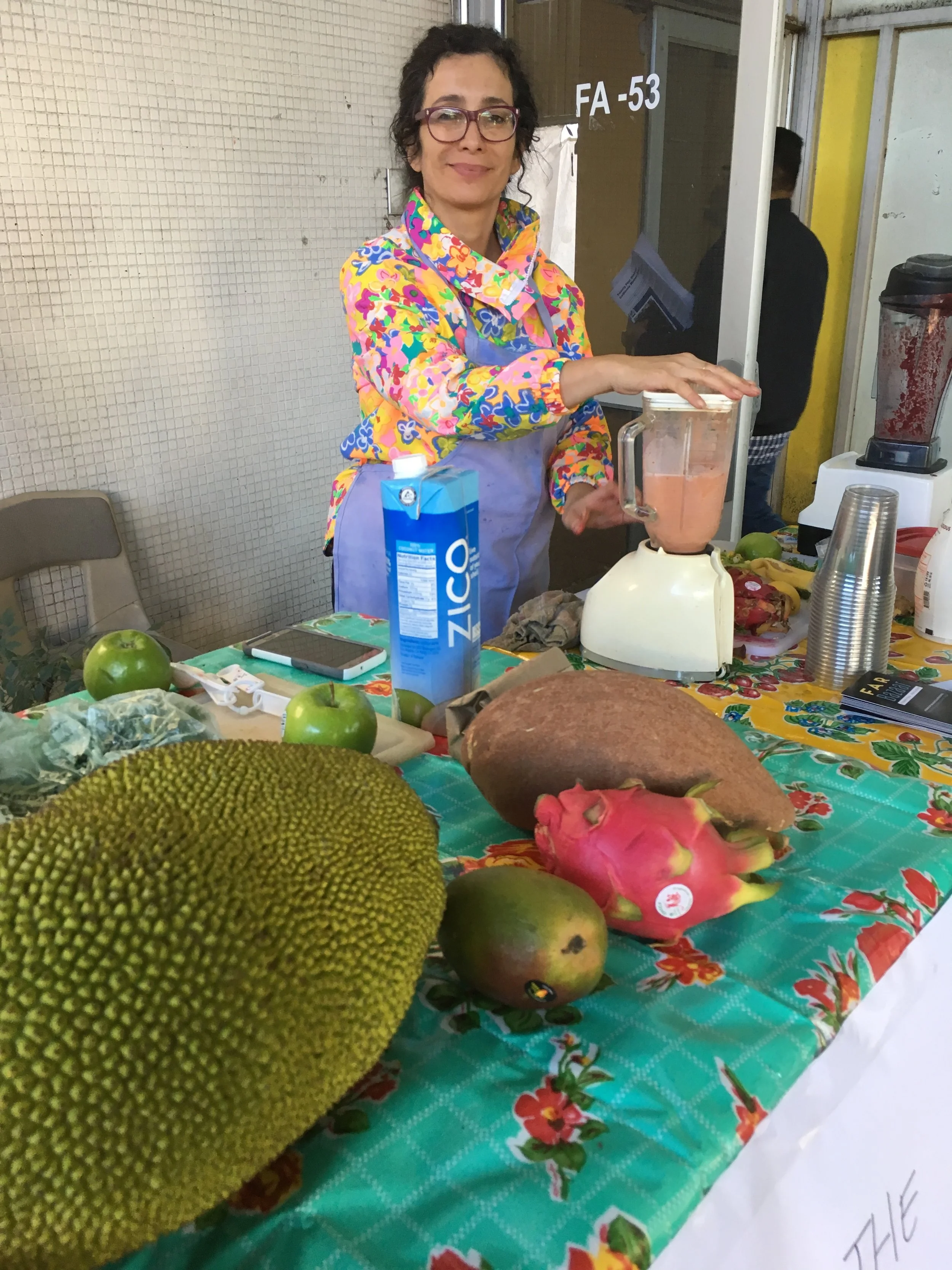 FEED THE FEMINIST REVOLUTION l Carolyn Castaño will make tropical juices and smoothie concoctions from fresh and frozen tropical fruit pulp, usually not available in the US. Fruits may include maracuya (passion fruit), guava, and guanabana (sour sop). Feed the Feminist Revolution intends to provide sustenance to the workers. Fruits are a feminine source of power. Feed your yoni, feed your life. 