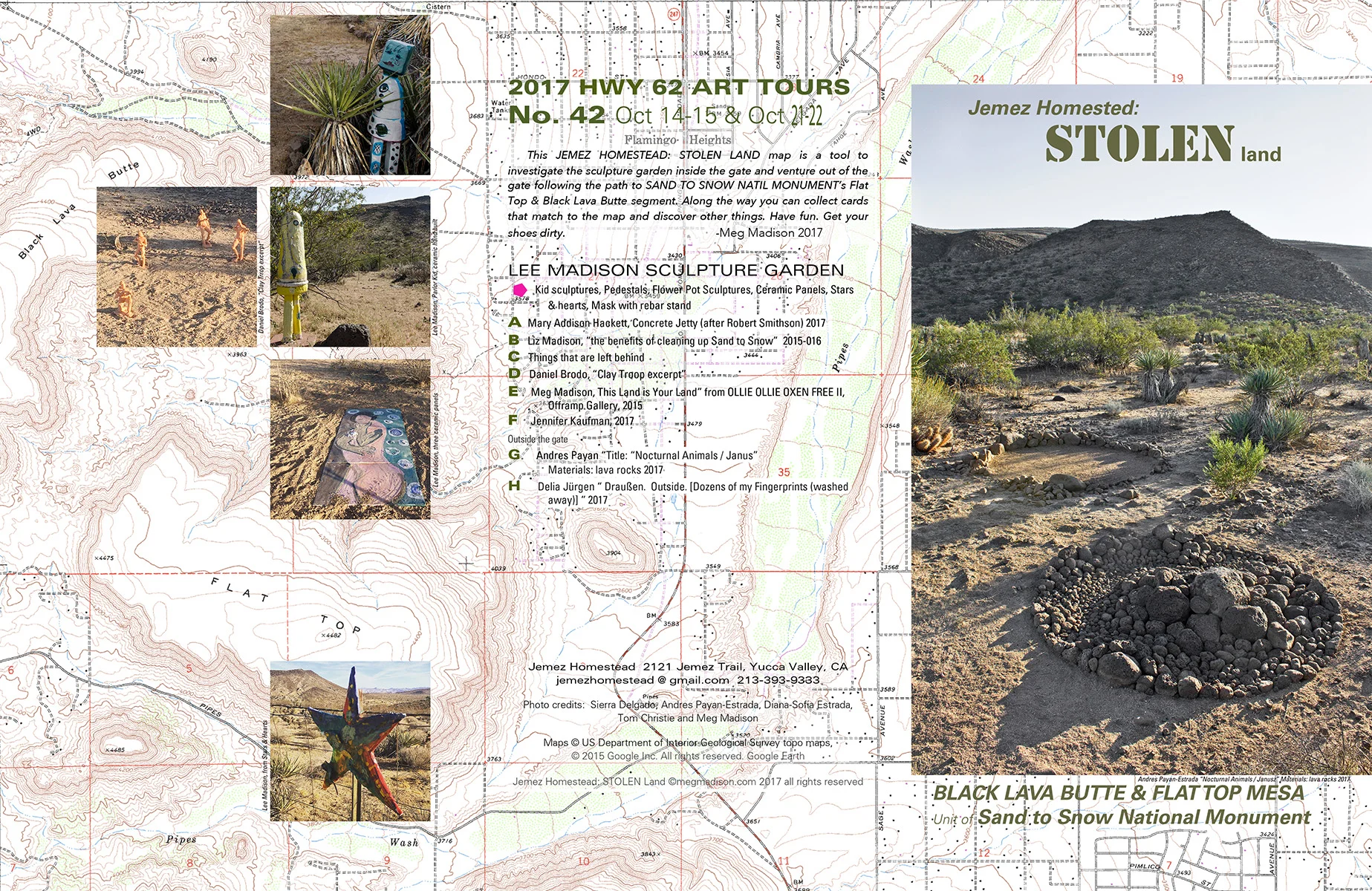 HWY 62 ART TOURS 2017&nbsp; &nbsp;. .&nbsp; &nbsp; OCT 21-22till 6PM&nbsp; . .&nbsp; &nbsp; JOSHUA TREEDirections: From Hwy 62 turn north on to Hwy 247 (Old Woman Springs Road), proceed for 8.5 miles and turn left on Chaparral Road (dirt road), turn…