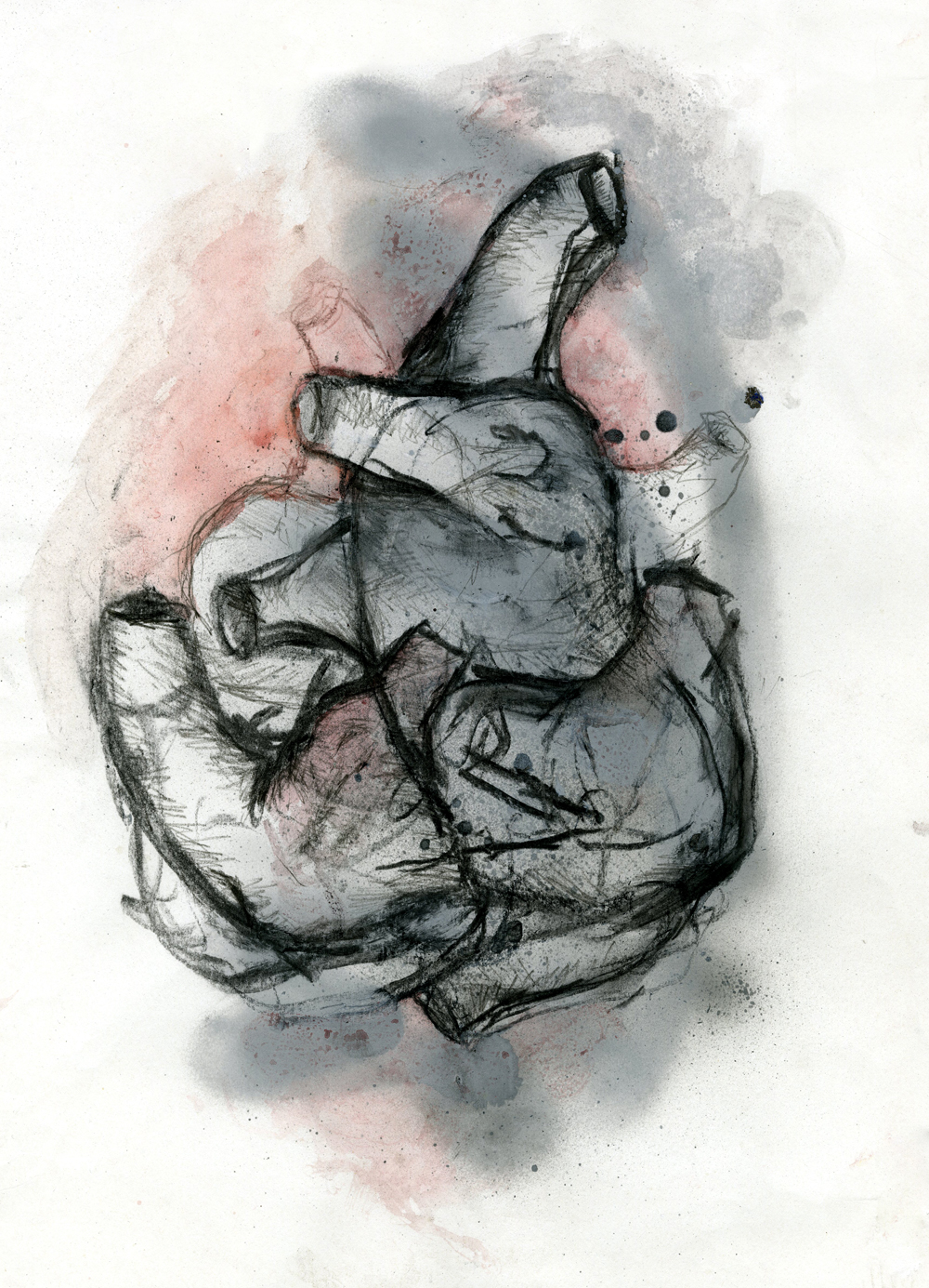 Spray paint, charcoal, watercolour. 