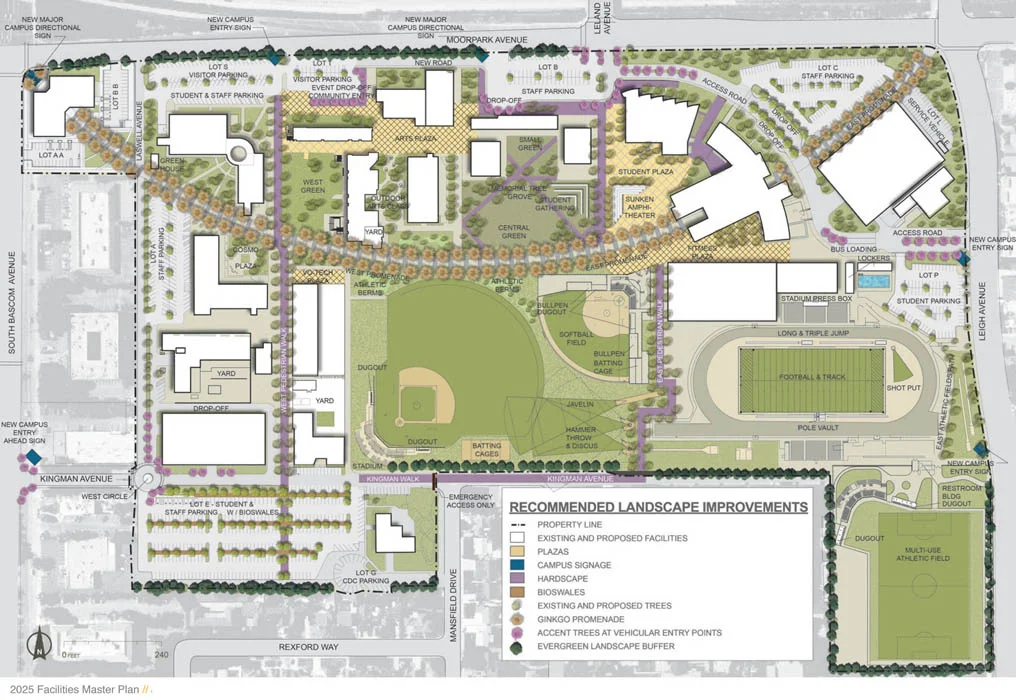 Client : San Jose - Evergreen Community College District Location : San Jose, CA Dates : 2010-2015 Size : 53 acres Architect : HMC Architects Contractor : Gilbane Building Company Signage Consultant : Ross/Luthin Creative Arborist : HortScience, Inc.