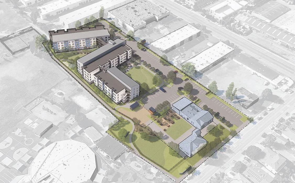   Rendered aerial view; in collaboration with EHDD  