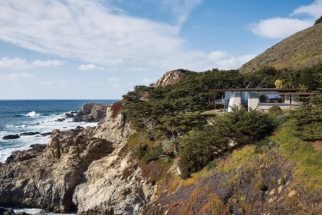   Big Sur, Rocky Point House  / Perched on the Big Sur coastline, this private residence and surrounding landscape was shaped by a hidden ravine discovered early in design – a suggestion from the land that became the heart of the project. JLJA restor