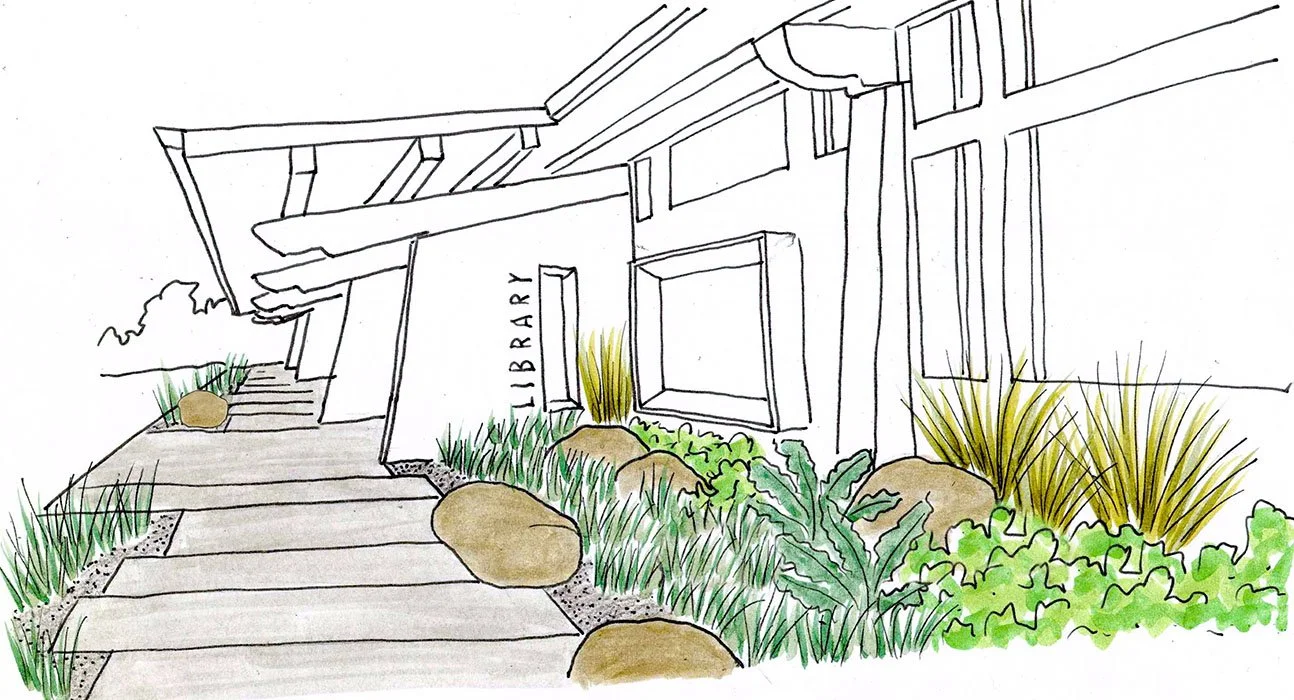  Hand-drawn sketch of library entry concept. 