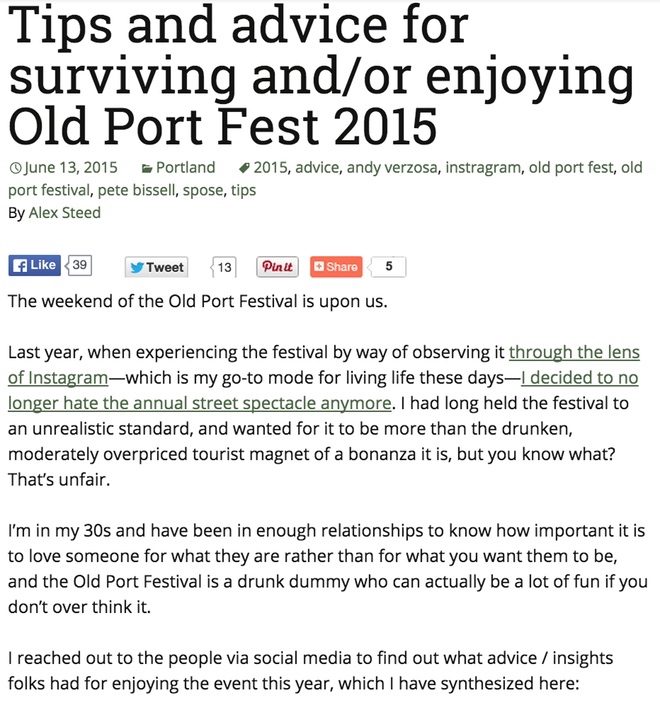 Tips and advice for surviving and/or enjoying Old Port Fest 2015