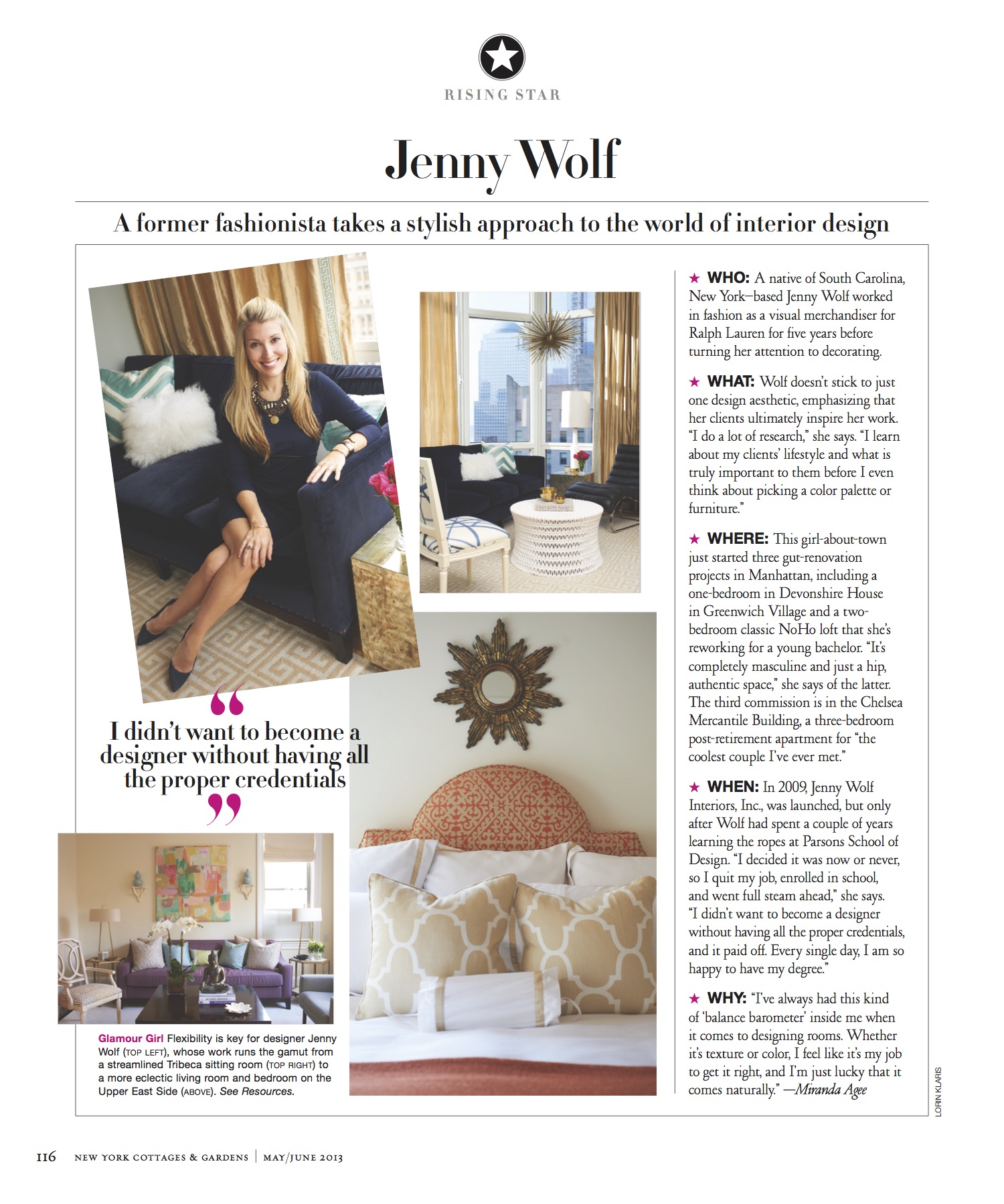 New York Cottages & Gardens, Jenny Wolf Interiors, May/June 2013
