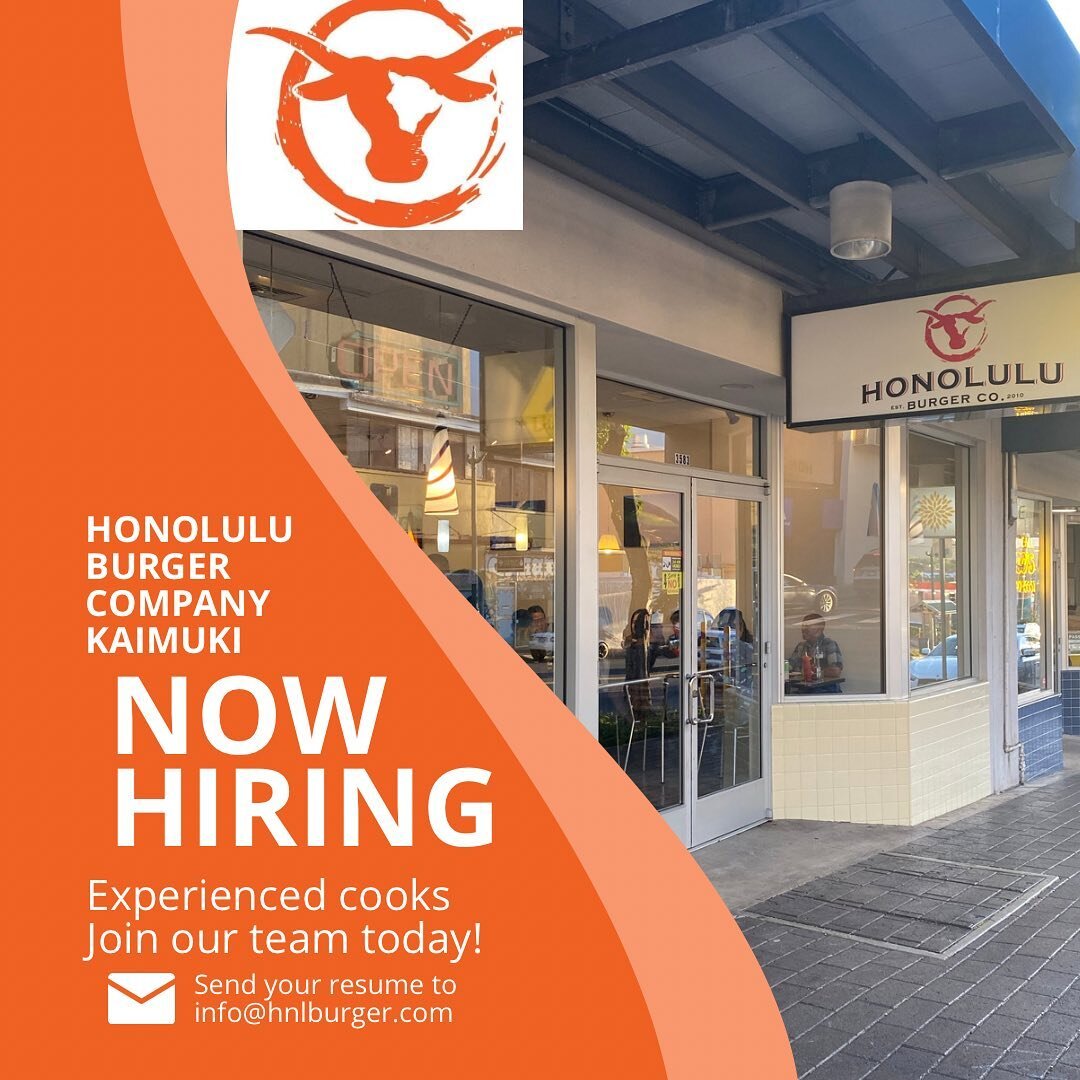 We&rsquo;re immediately hiring Experienced Cooks for our Kaimuki location!

DM or email us if you or someone you know is interested. 

We would love to have you on our team!
-
#bestburger #grassfedbeef #bigislandbeef #localingredients #honoluluburger