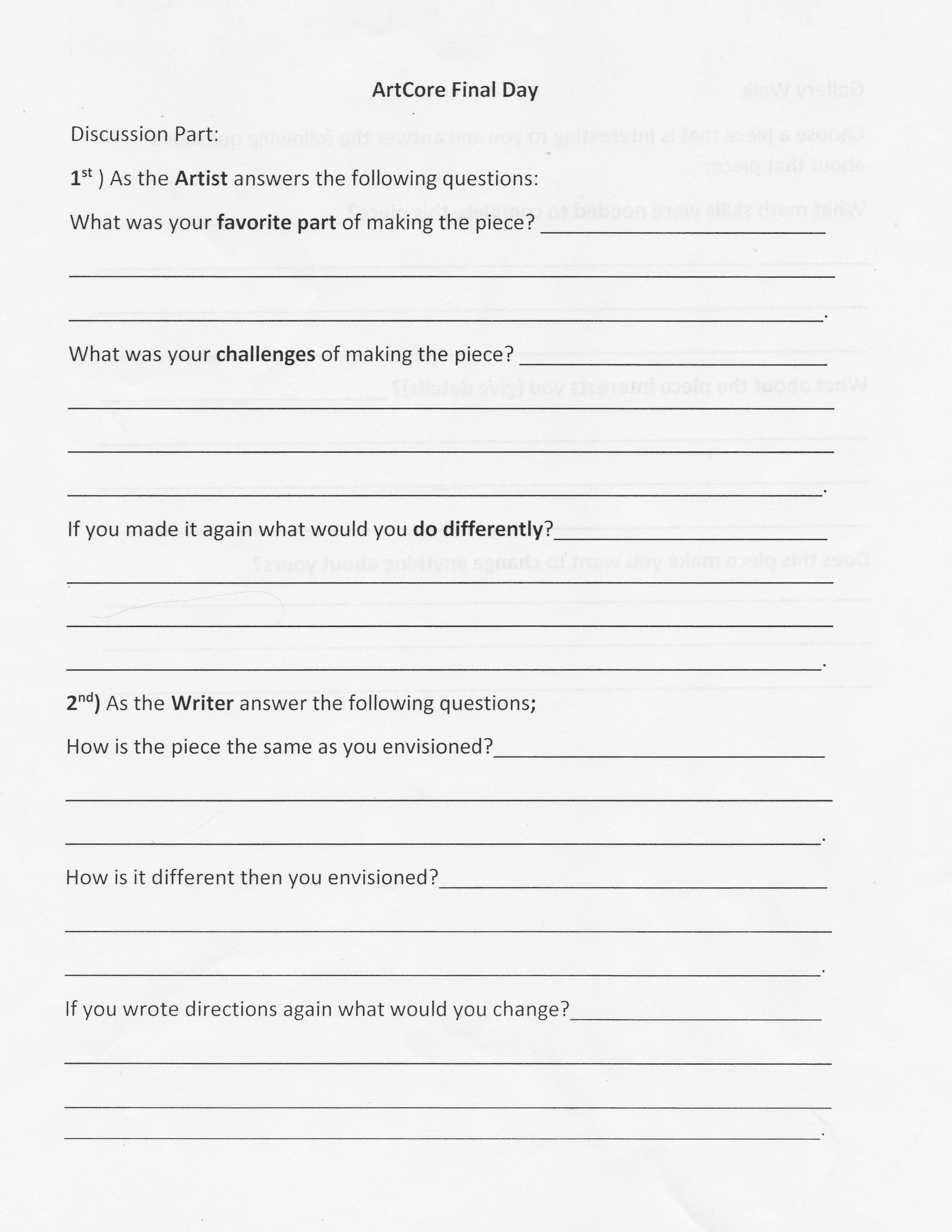Reflection Worksheet