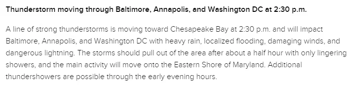 A weather alert was issued for the area due to the strong storm approaching