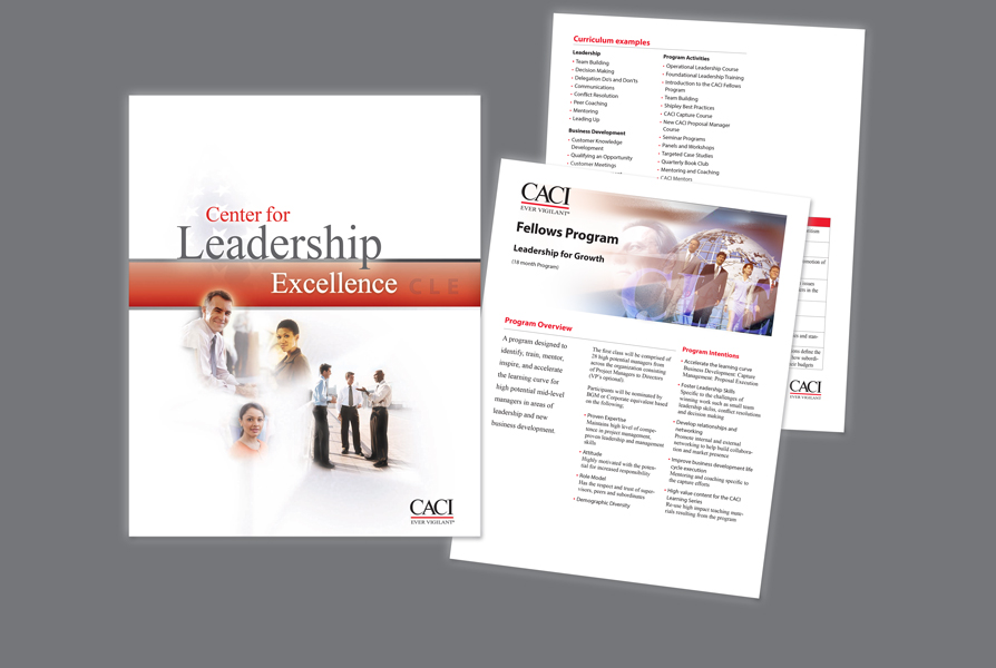  CLIENT: CACI &nbsp;• &nbsp;TYPE: 9x12 pocket folder, 8.5x11 inserts, 4/c USE: In-house marketing for new leadership program 