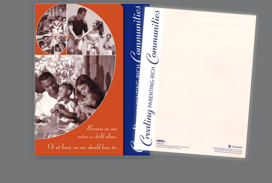  CLIENT: CWLA-Parenting Creative Communities initiative&nbsp; • &nbsp;USE: Designed branding image for identity, stationary, &amp; marketing (pocket folder &amp; stationary shown) 