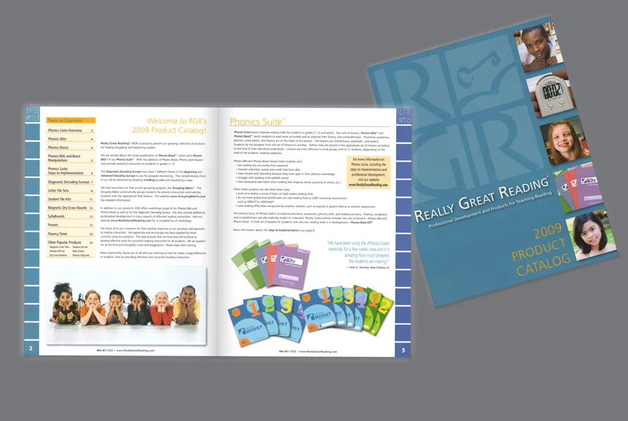  CLIENT: Really Great Reading &nbsp;• &nbsp;TYPE: 8.5x11, saddle-stitch bound,&nbsp;4/c, booklet USE: Product catalog for teachers &amp; reading specialists 