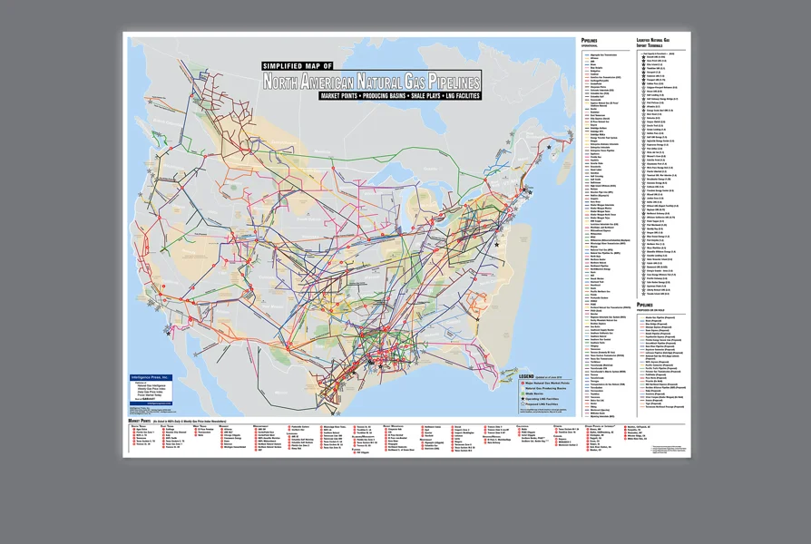  CLIENT: Natural Gas Intelligence &nbsp;• &nbsp;TYPE: 32x24, 4/c, poster USE: Marketing piece showing US natural gas pipelines &amp; shale plays 
