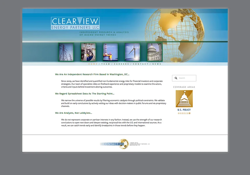  CLIENT: ClearView Energy Partners &nbsp;• &nbsp;USE: Designed and generated website via SquareSpace for the clients front door to their company. (www.cvenergy.com) 