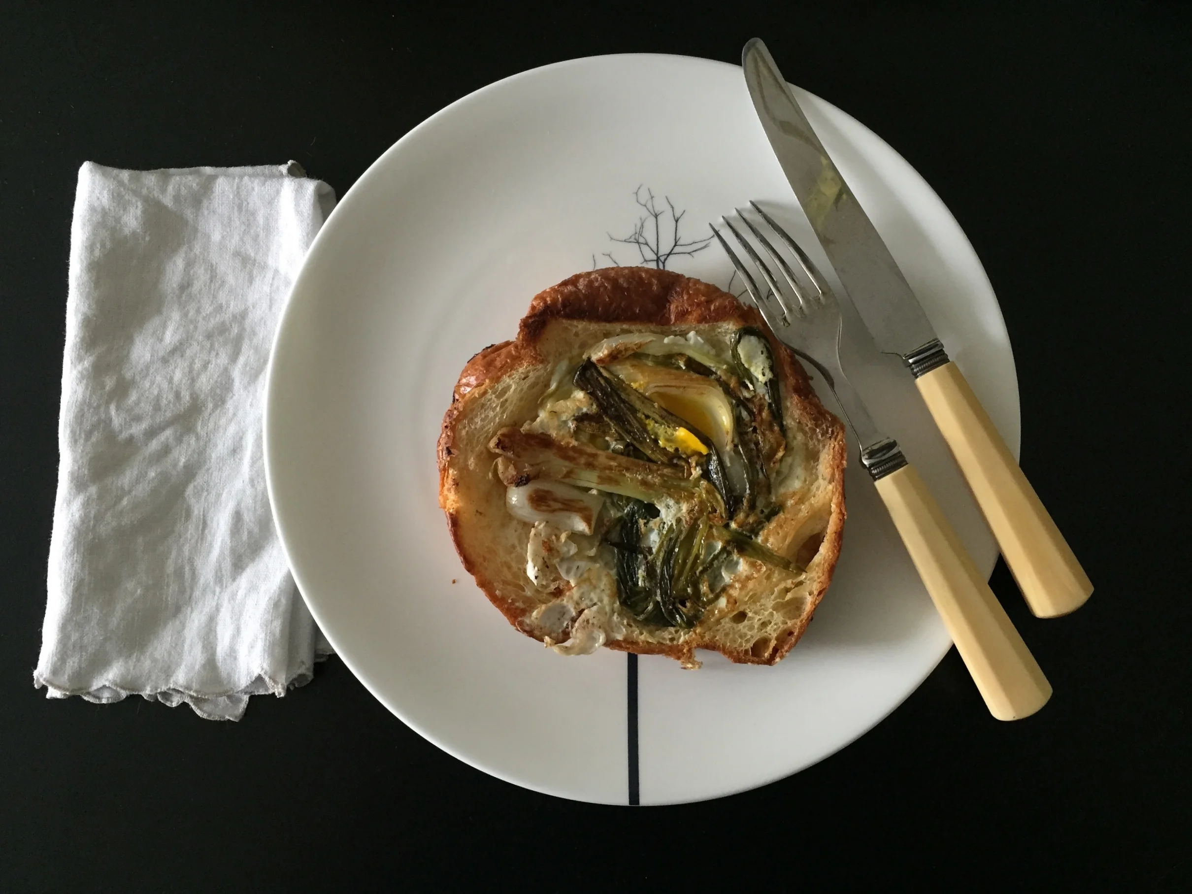 Eggs In a Basket with Roasted Spring Onions