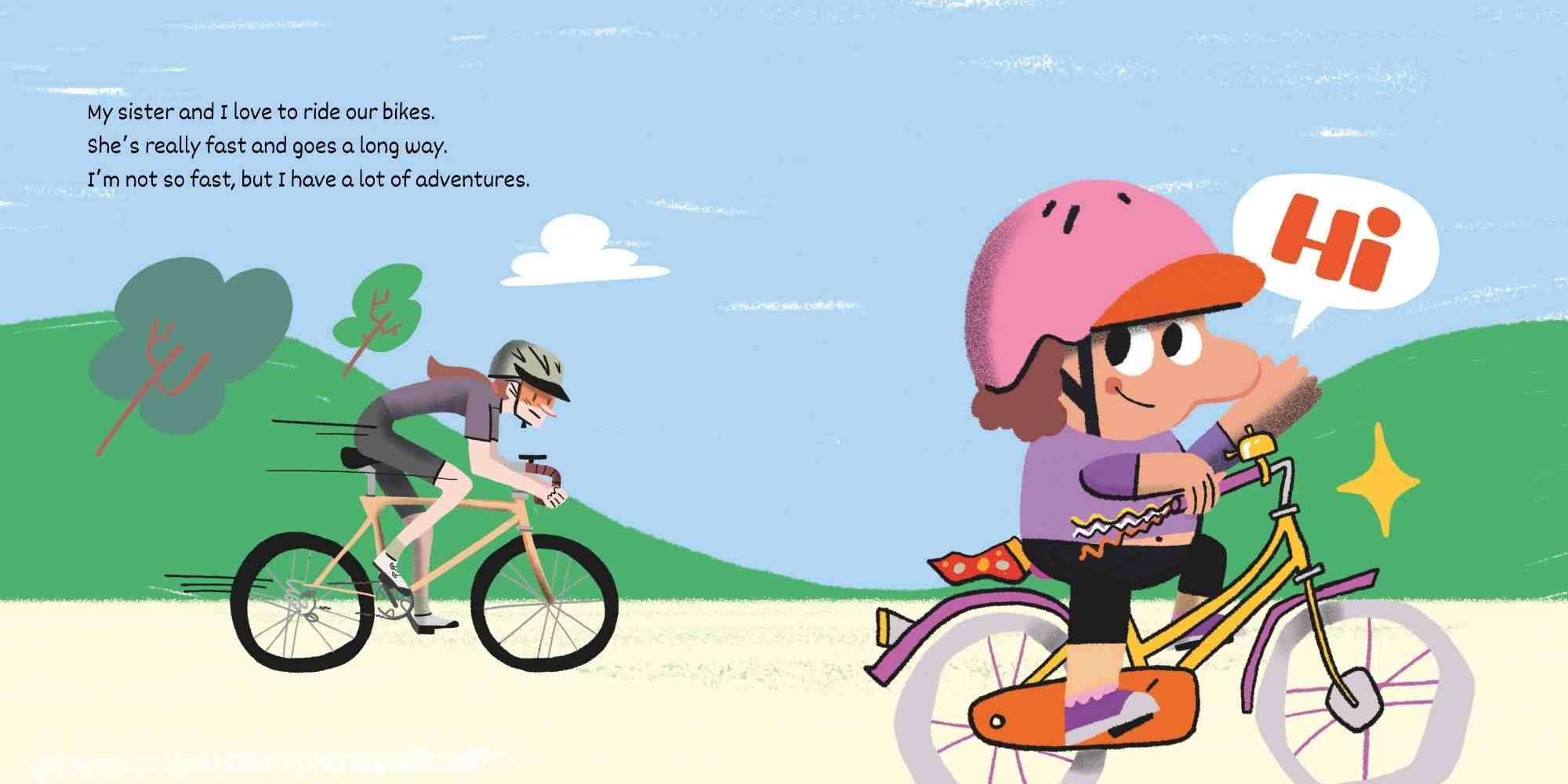 Page 3 spread showing the two main characters riding bikes